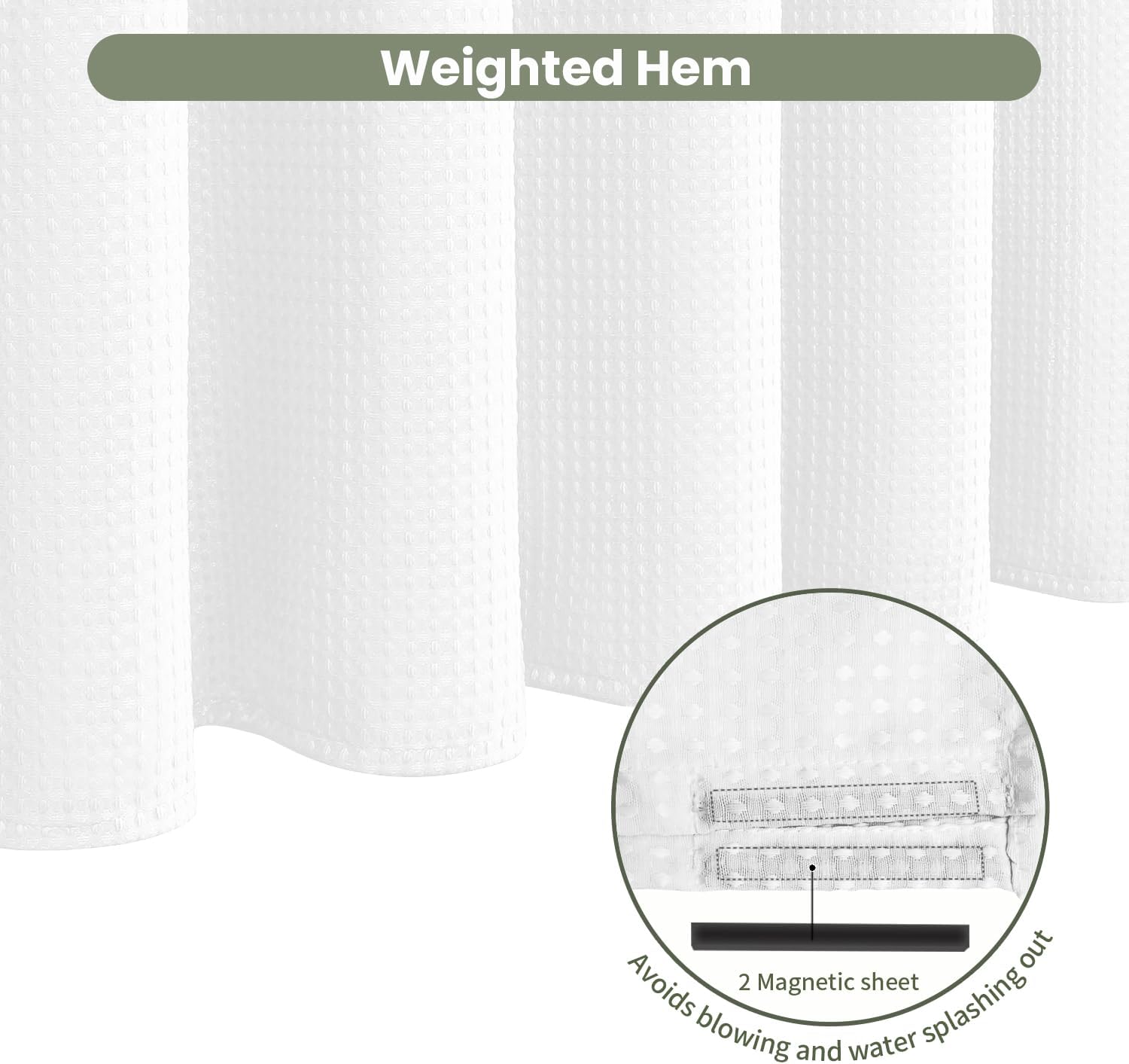 Inhousolu Waffle Shower Curtain Set 72x72 White 230 GSM 14 Metal Hooks