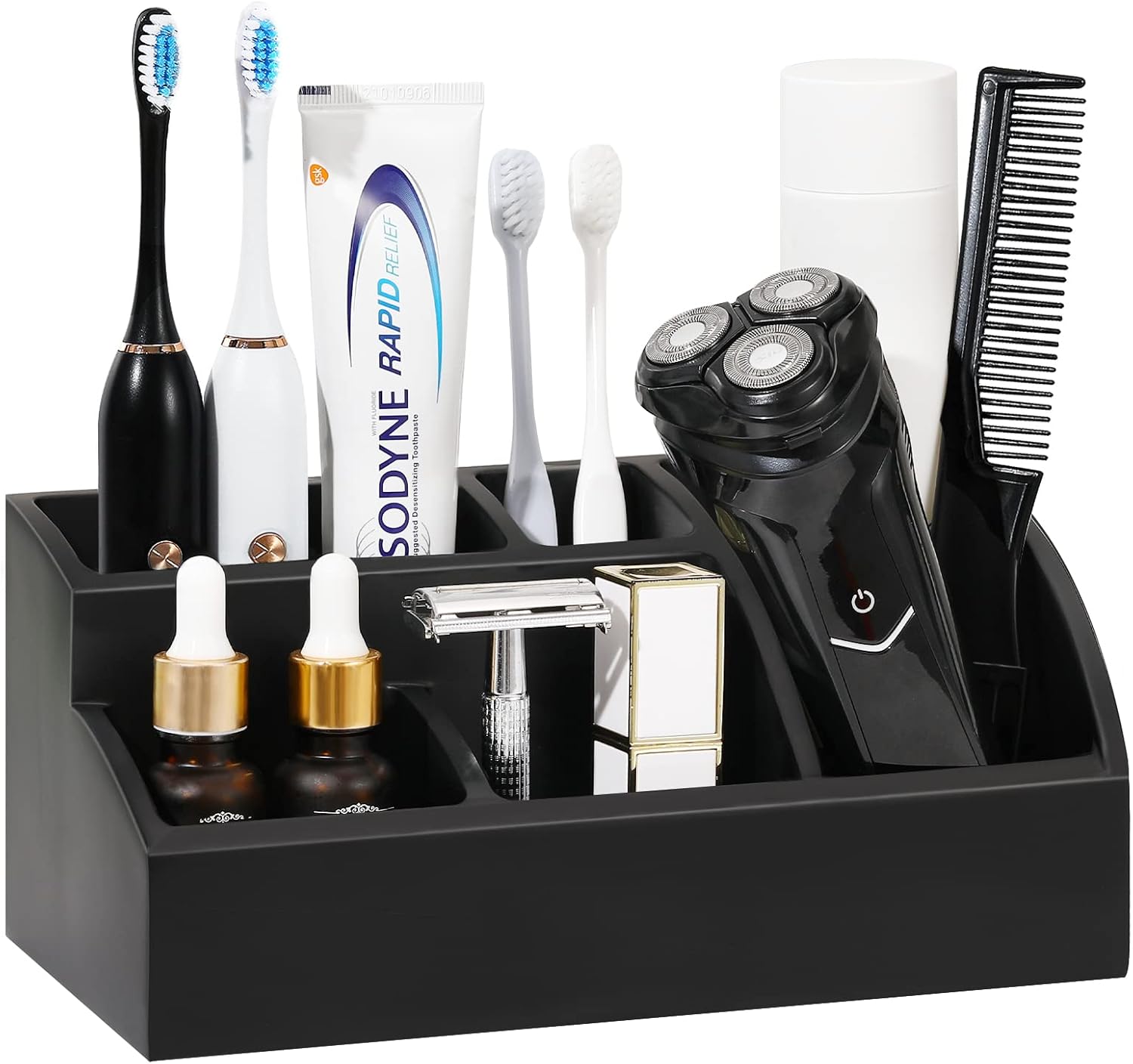 Luxspire 5 Slot Bathroom Counter Organizer with Drainage Matte Black