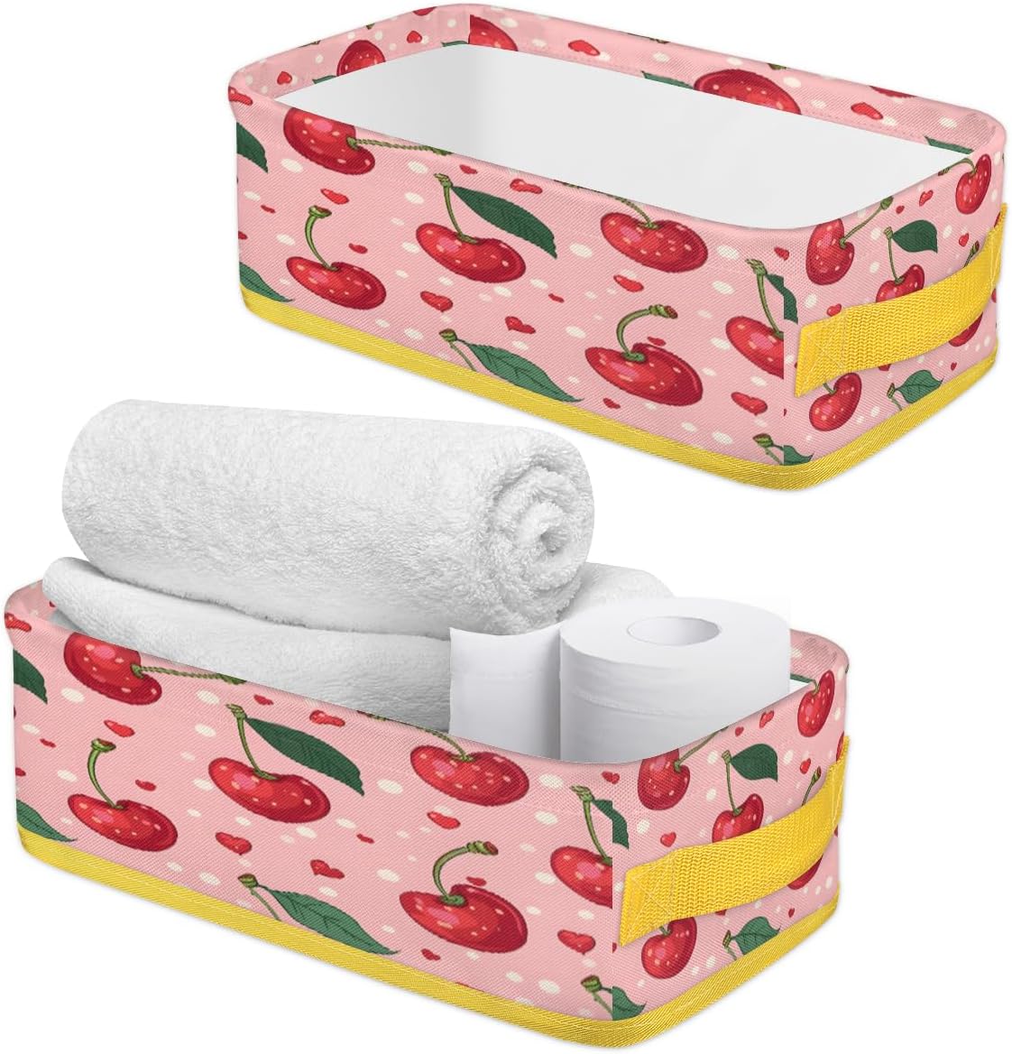 Cute Pink Cherry Toilet Paper Storage Basket with Handle
