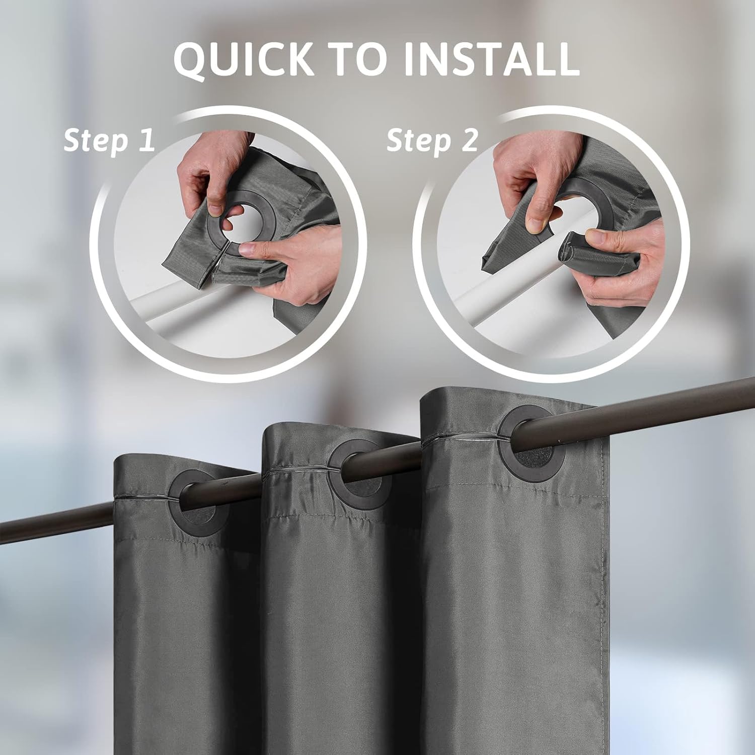 Furlinic No Hook Shower Curtain Dark Grey 72x72 Inch