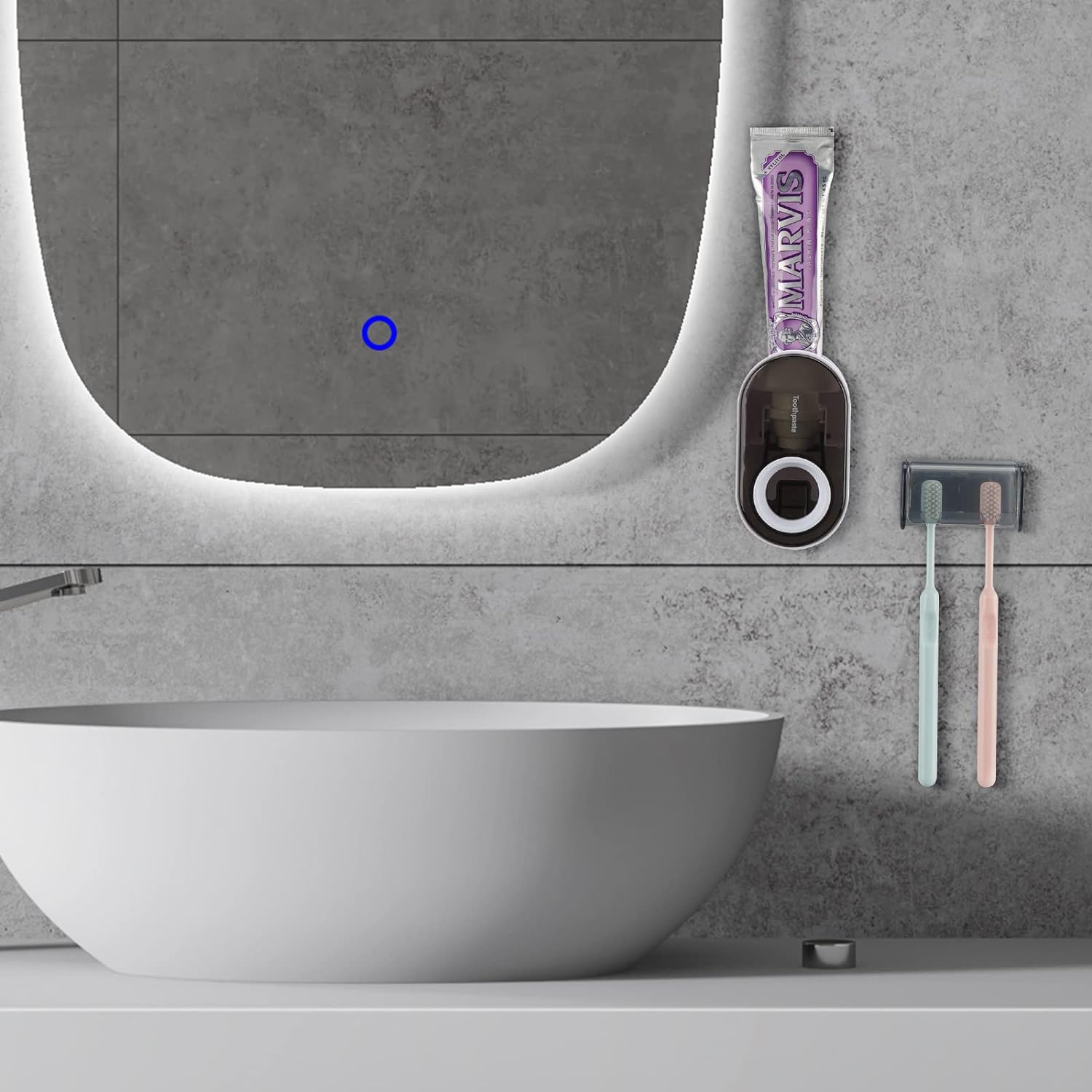 Toothbrush Holder with Cover and Squeezer - Grey