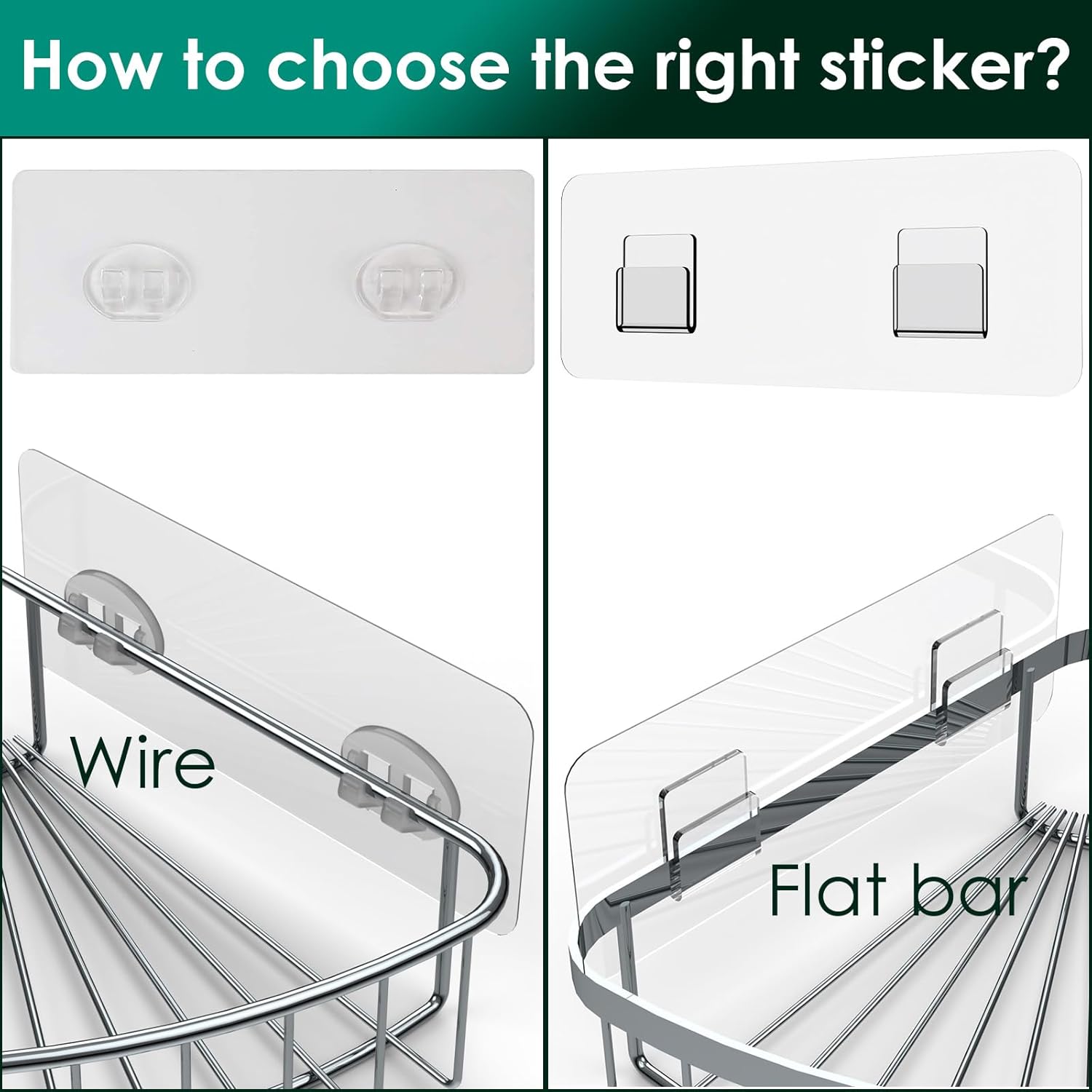 Jovware Adhesive Shower Caddy Hooks - 6 Pack Strong Transparent Flat Hooks