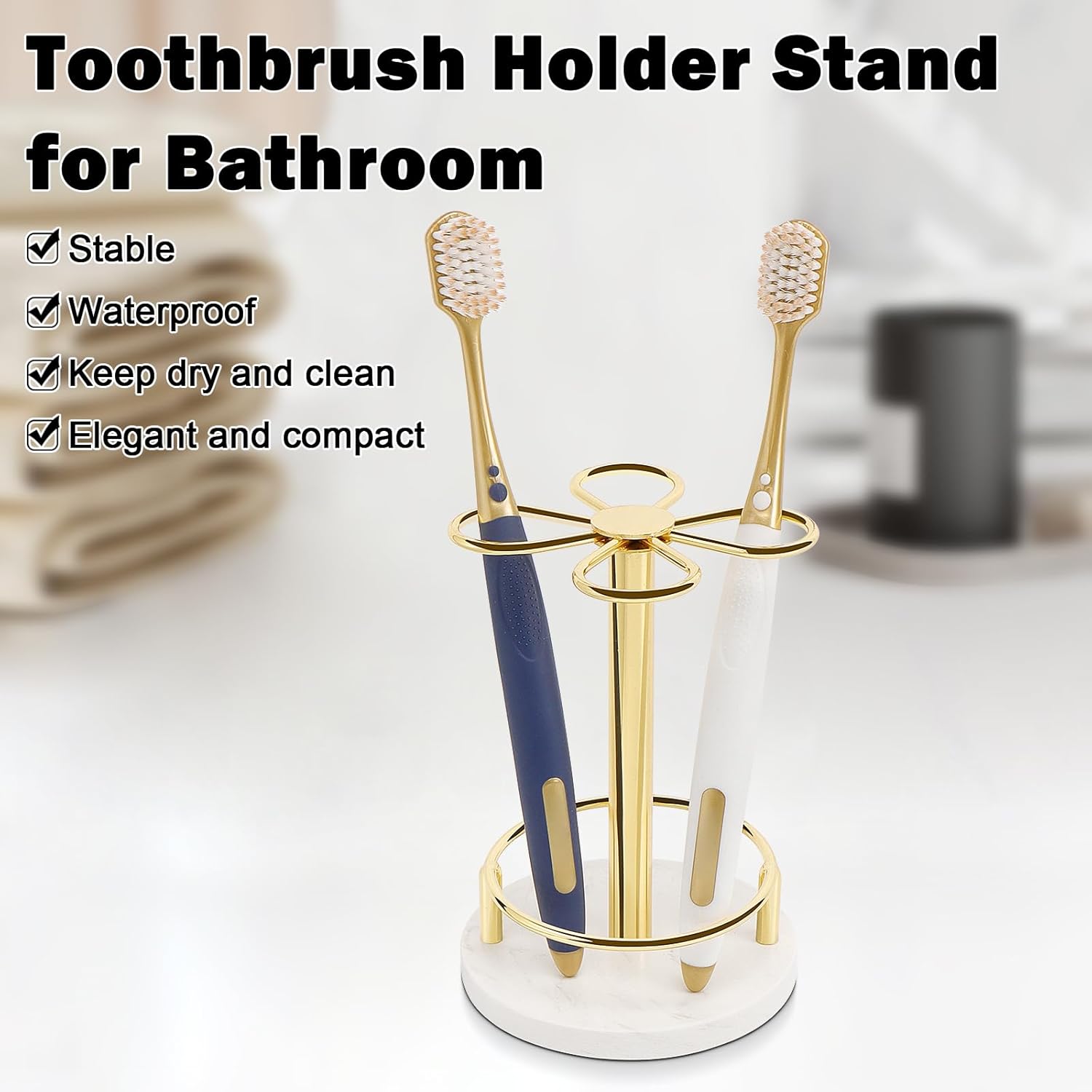 HarJue Gold Toothbrush Holder with Marble Base