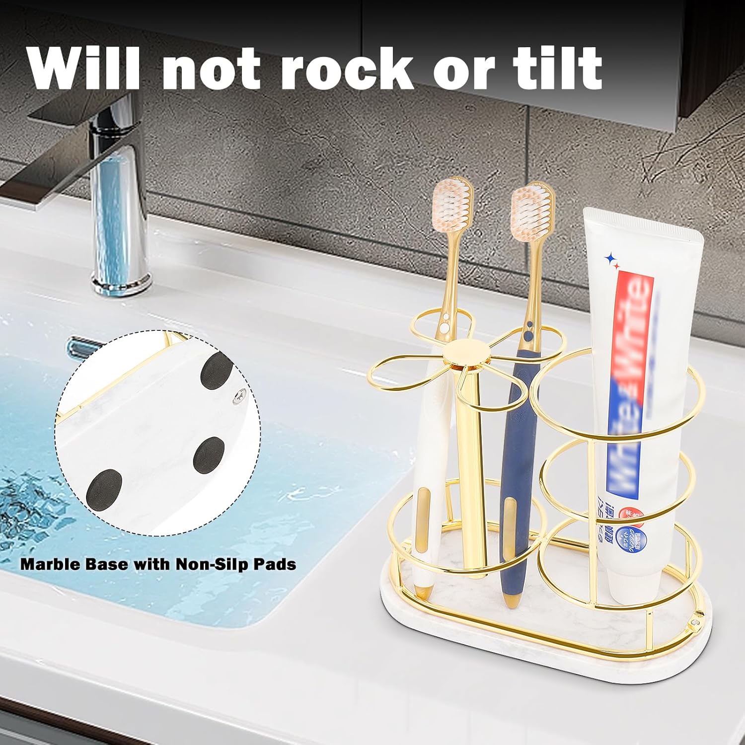 HarJue Gold Toothbrush Holder with Marble Base 1