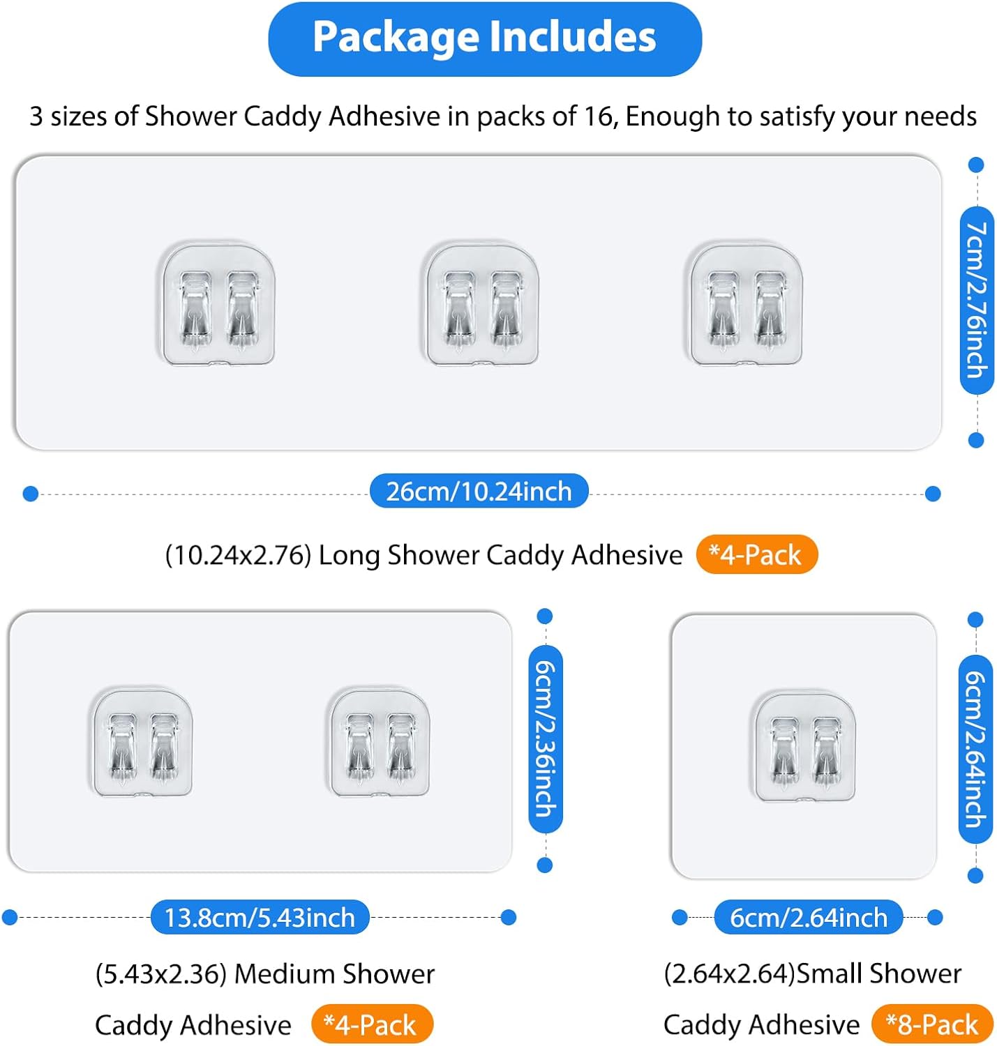 Cecliy 16-Pack Adhesive Hooks for Shower Caddy and More