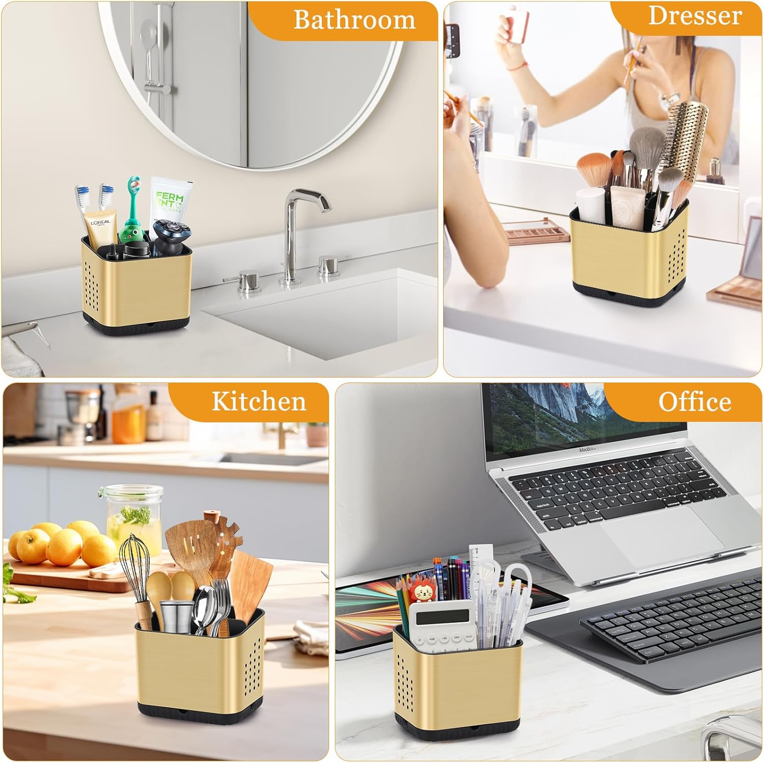 PARKMANI Brushed Gold Toothbrush Holder with Drainage and Ventilation