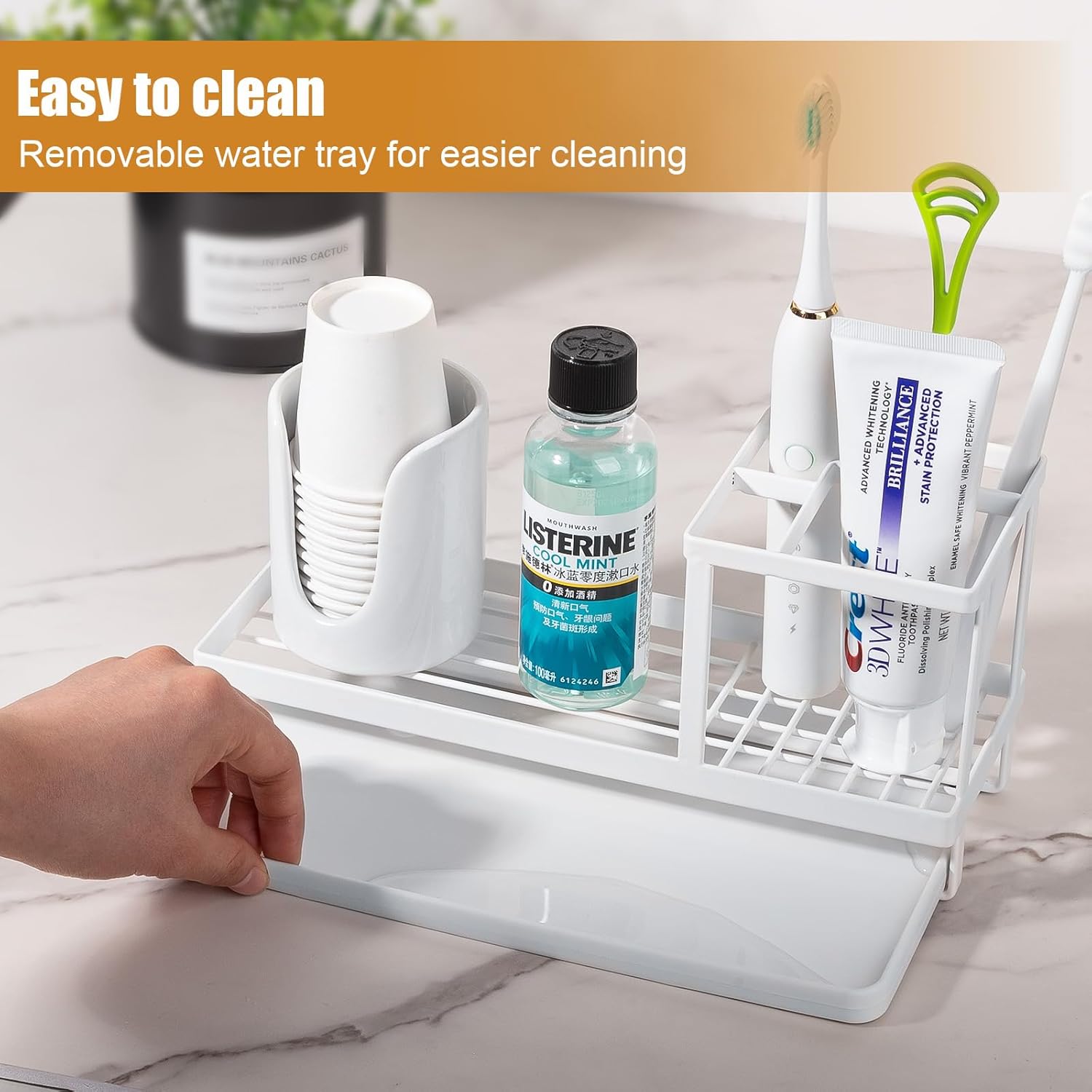 Heagoale Toothbrush Holder Bathroom Organizer with Multiple Compartments - White