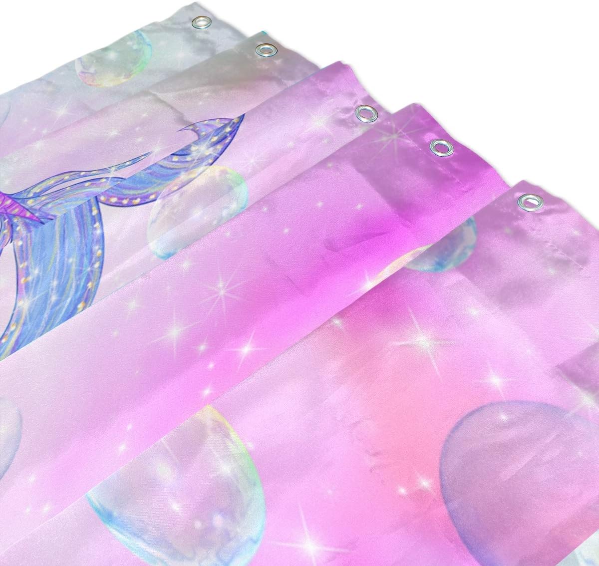 ZOEO Girls Mermaid Shower Curtain with Unicorn Cat Design
