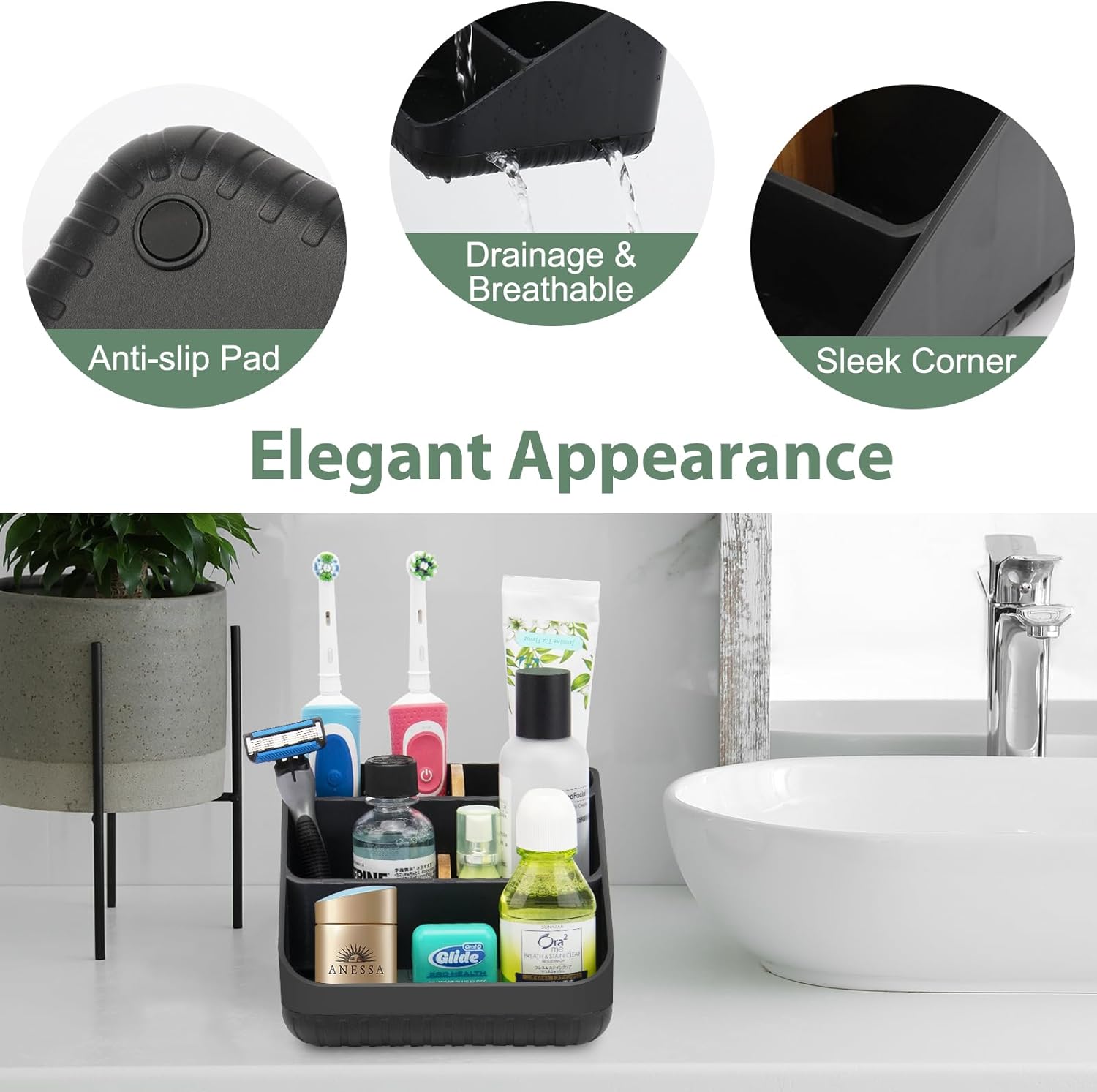 Chintu 6 Slots Toothbrush Holder with Drainage Anti-Slip and Detachable Design