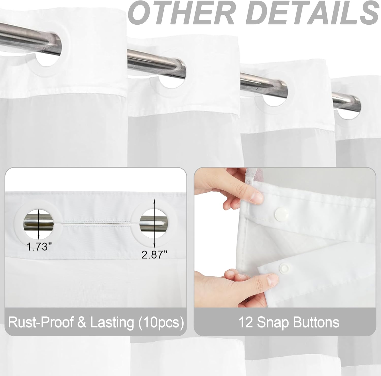 No Hook Shower Curtain Set with Snap Liner Modern Boho Grey Striped