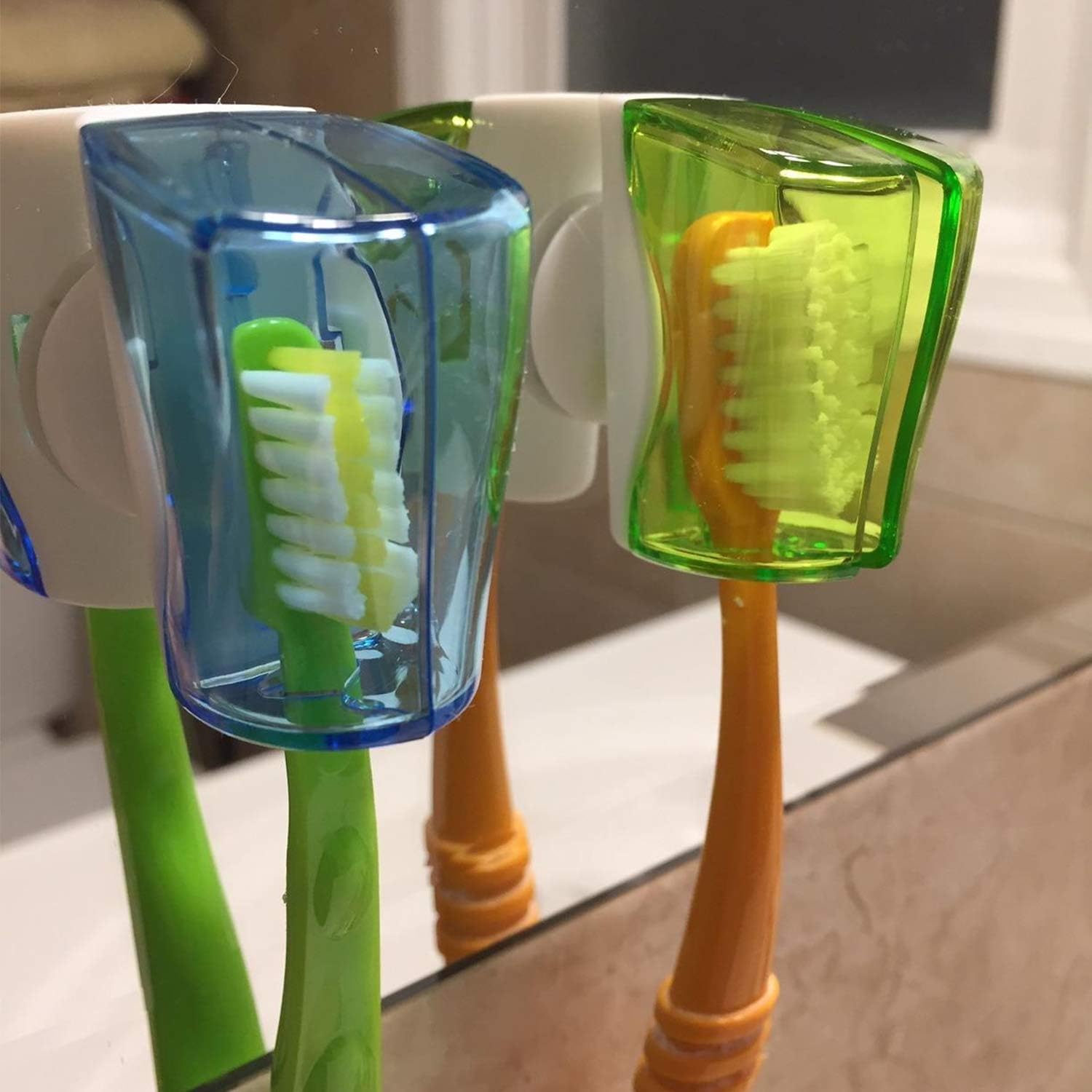 Ergonflow 3Pcs Wall Mounted Toothbrush Holder with Suction Cup and Cover Case