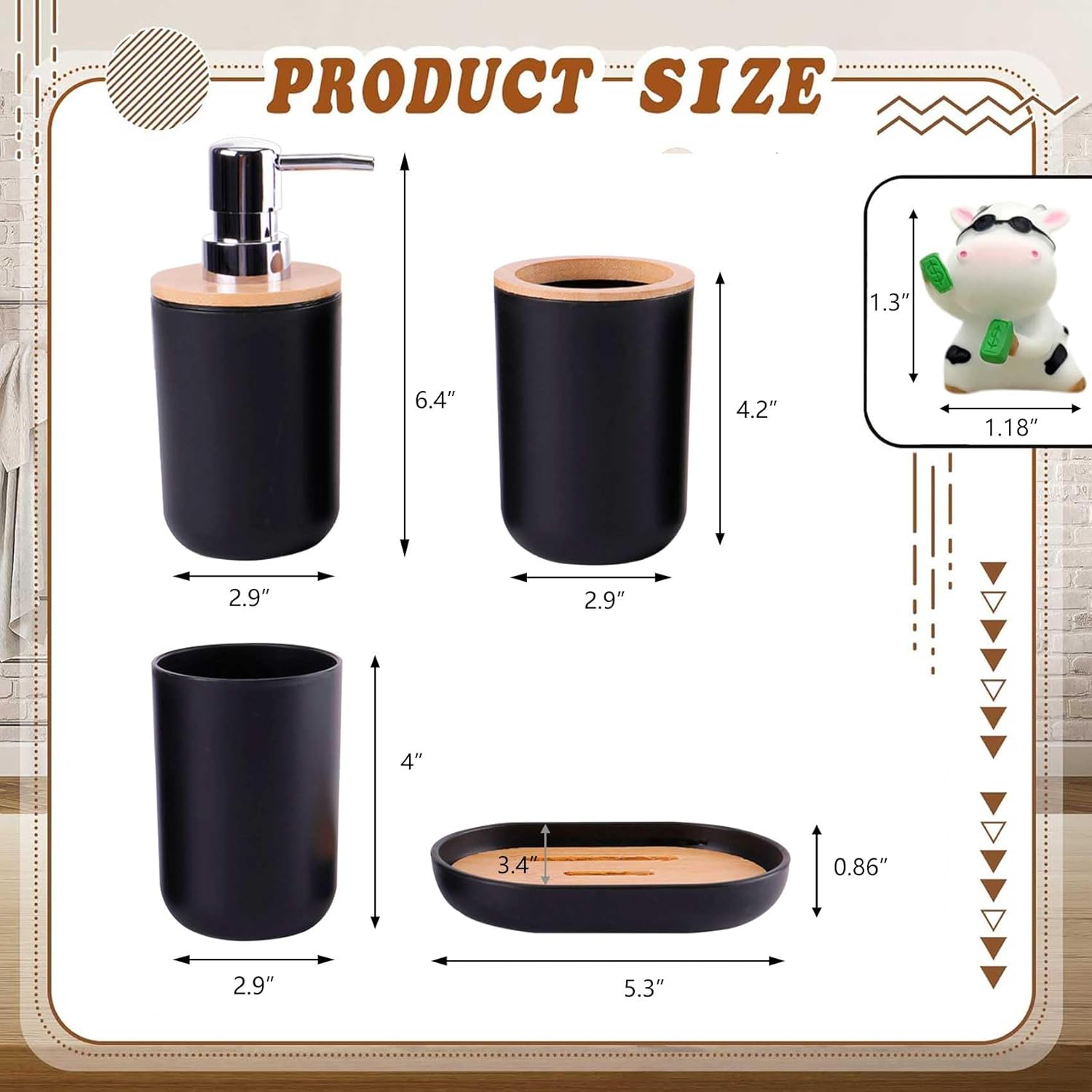 YugFmor Black Bathroom Accessories Set with Soap Dispenser and Toothbrush Holder