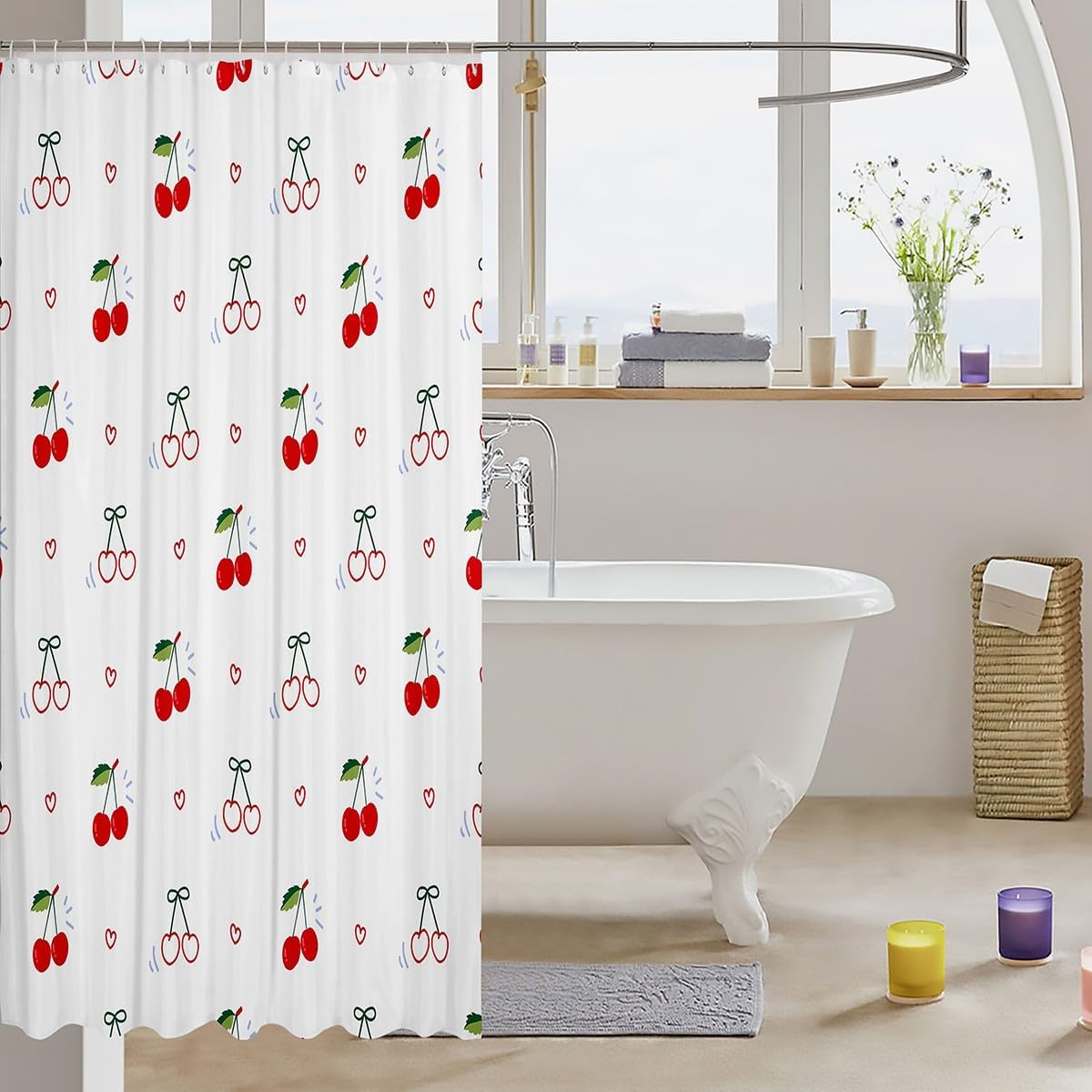 Feelyou Cherry Bath Curtain Set 72x72 Waterproof