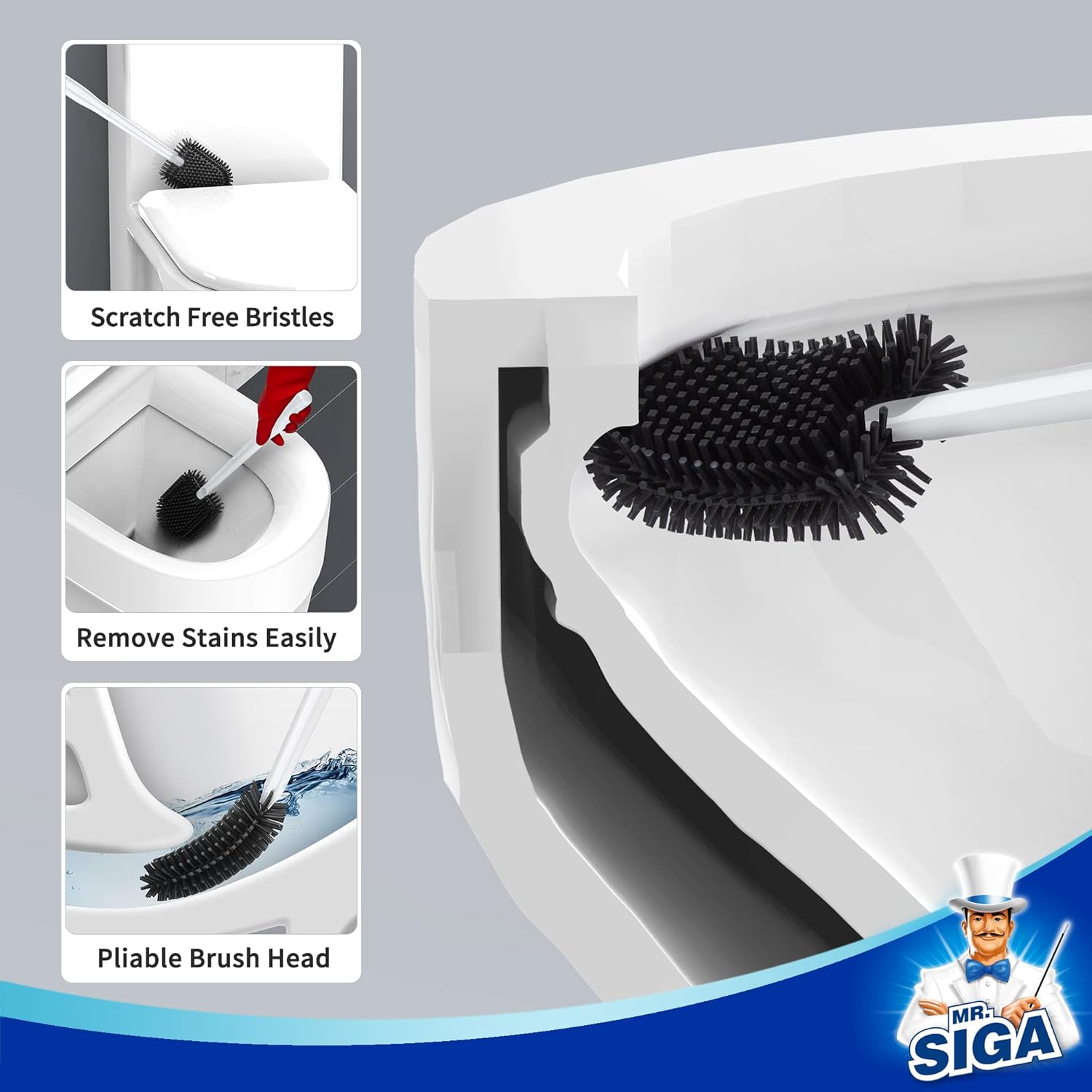 MRSIGA Toilet Brush with Wall Mount Holder 1 Pack
