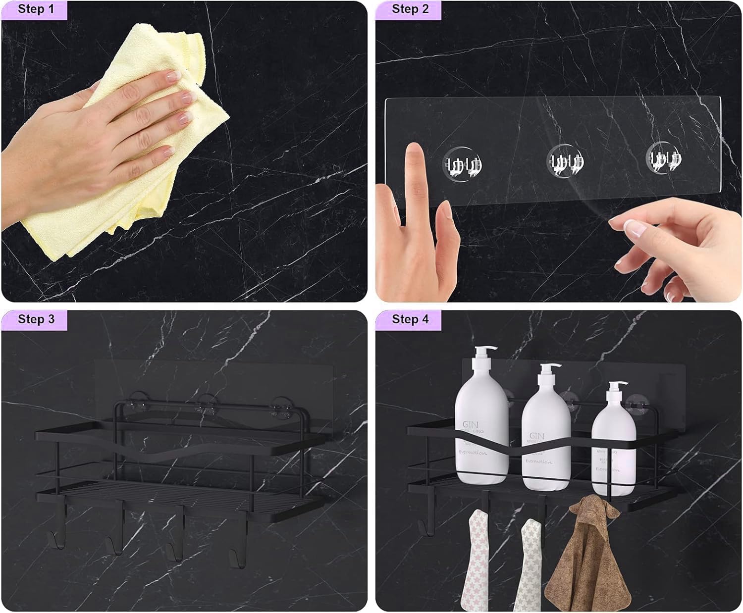 Stylish Black Shower Caddy Adhesive Hooks