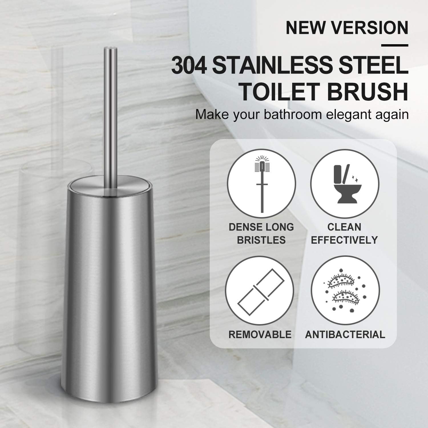 Wsedor 2 Pack Toilet Brush with Stainless Steel Handle