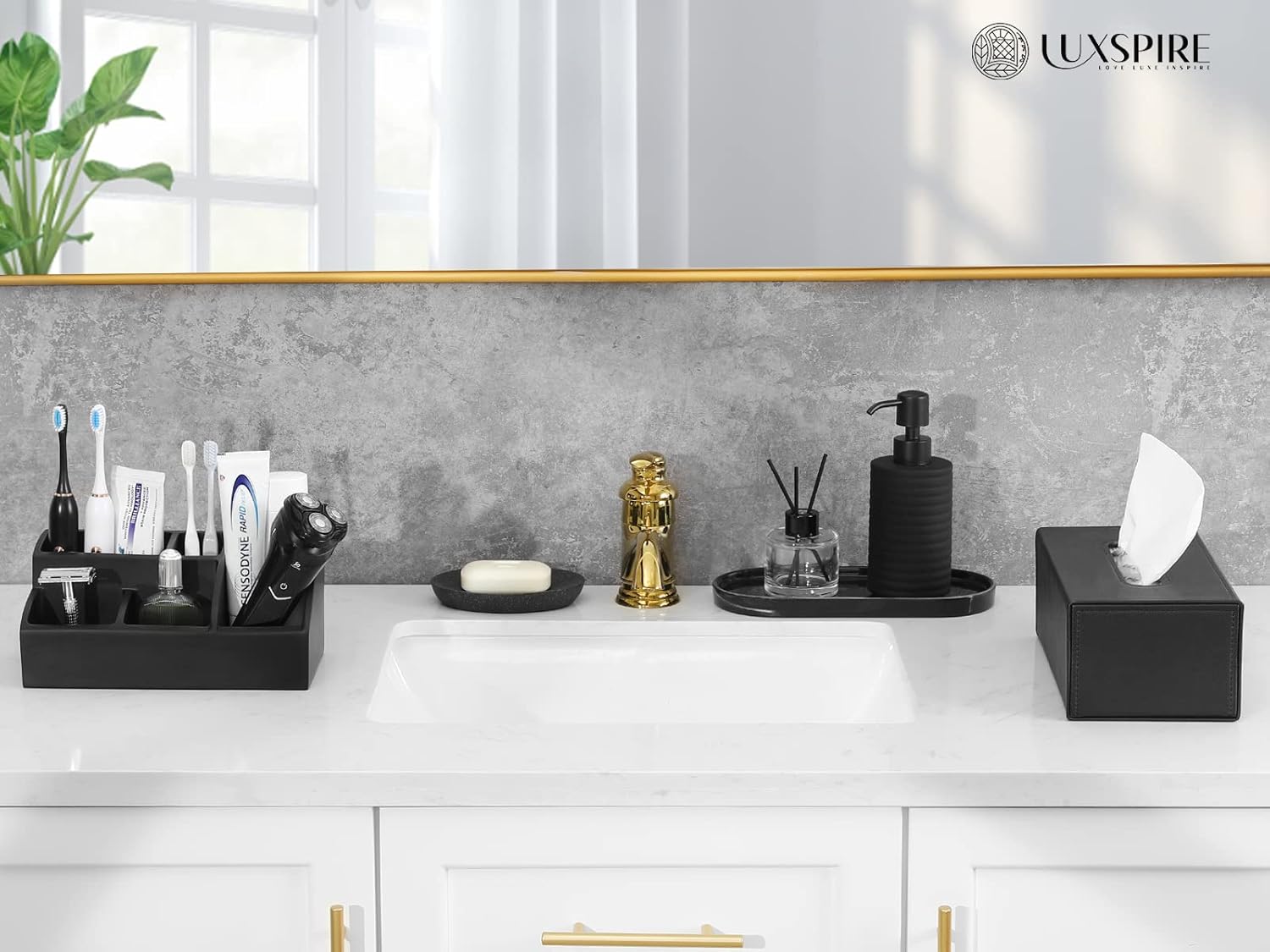 Luxspire 5 Slot Bathroom Counter Organizer with Drainage Matte Black
