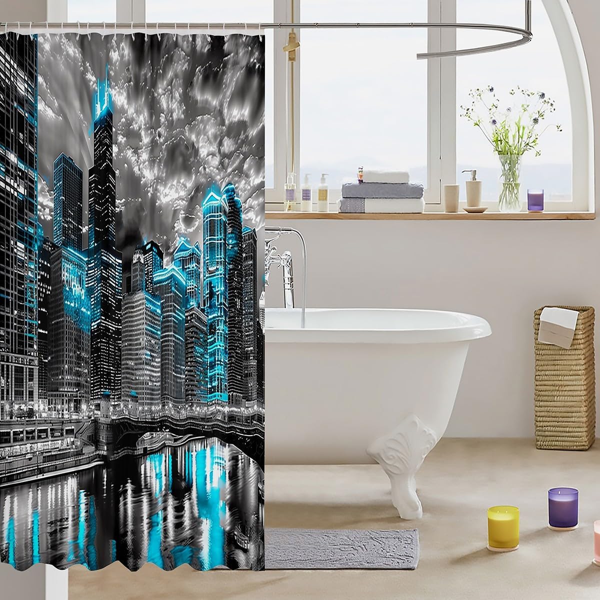 Feelyou Manhattan Night View Kids Shower Curtain Set