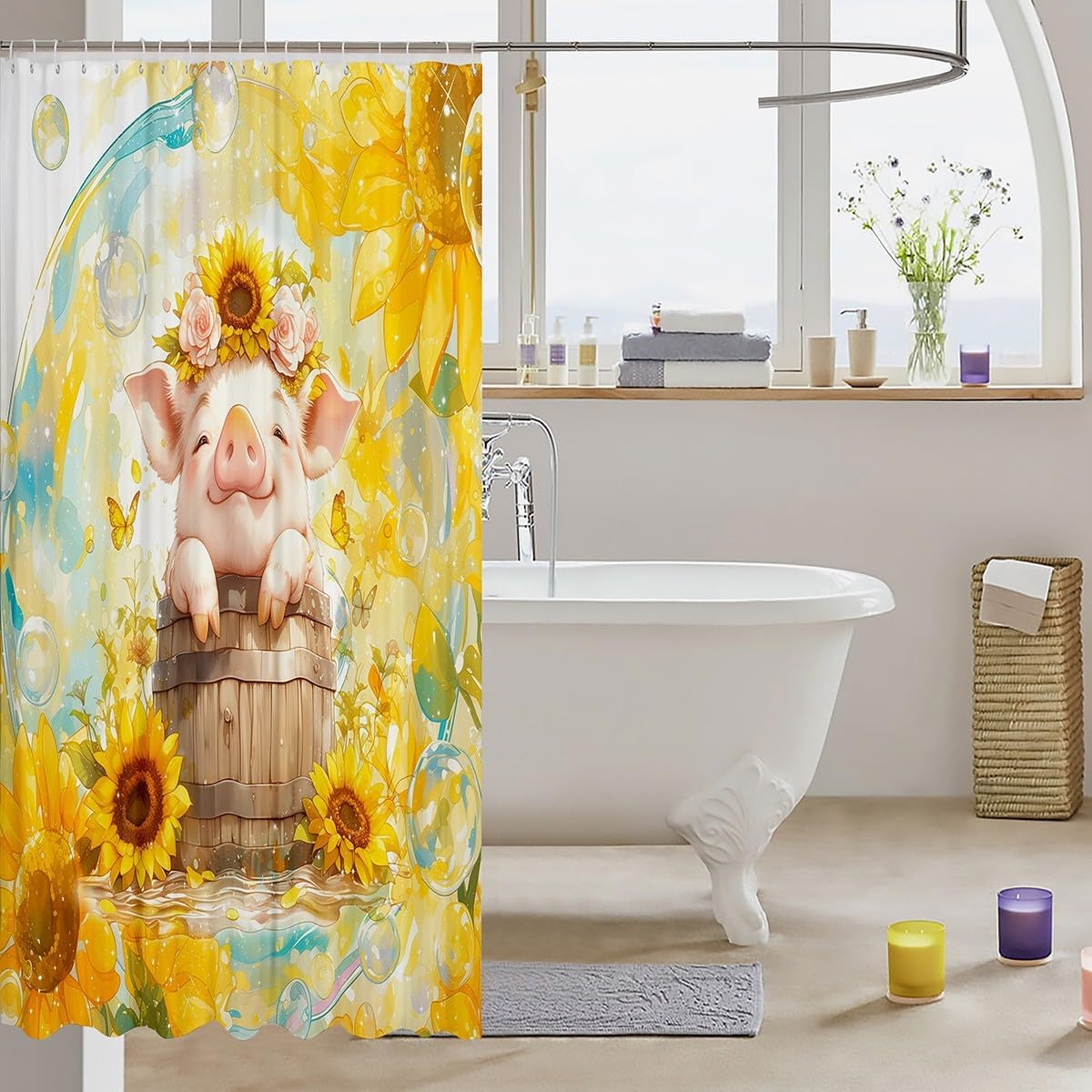 Feelyou Pig Shower Curtain Set 72x72 Waterproof Cartoon