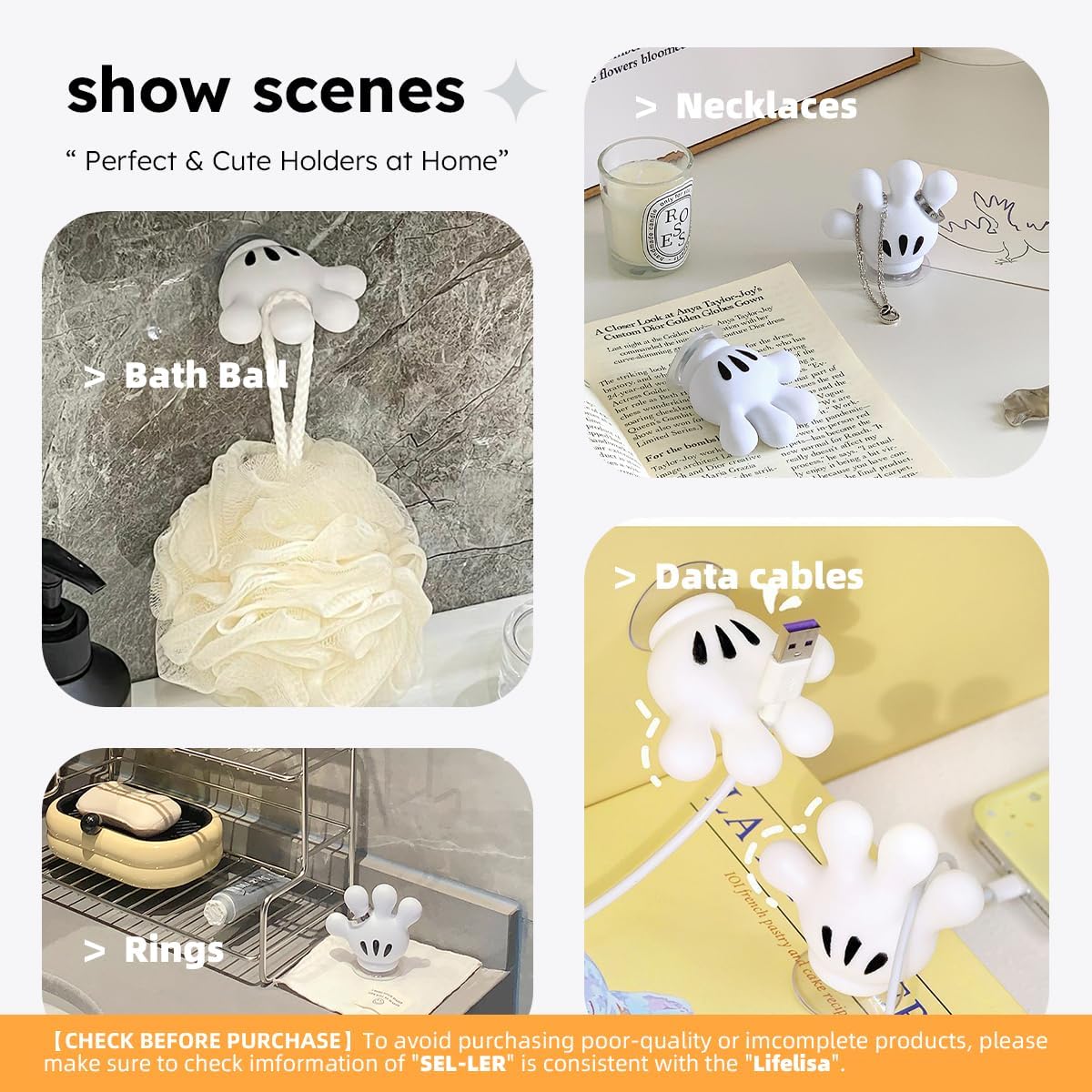 Cute Hanging Toothbrush Holder with Suction Hooks and Sticky Pads