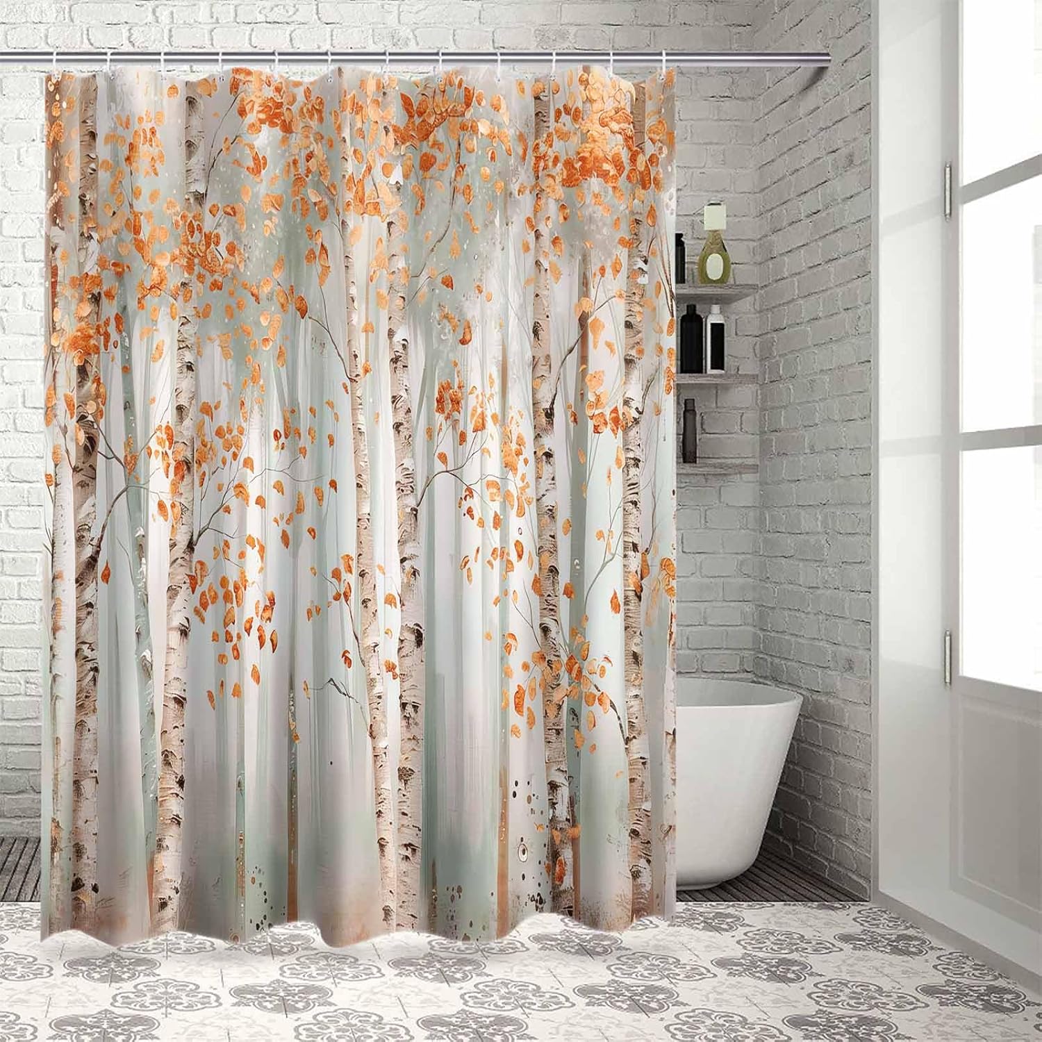 Funnywall88 72 Inch Waterproof Shower Curtain Set with 12 Hooks
