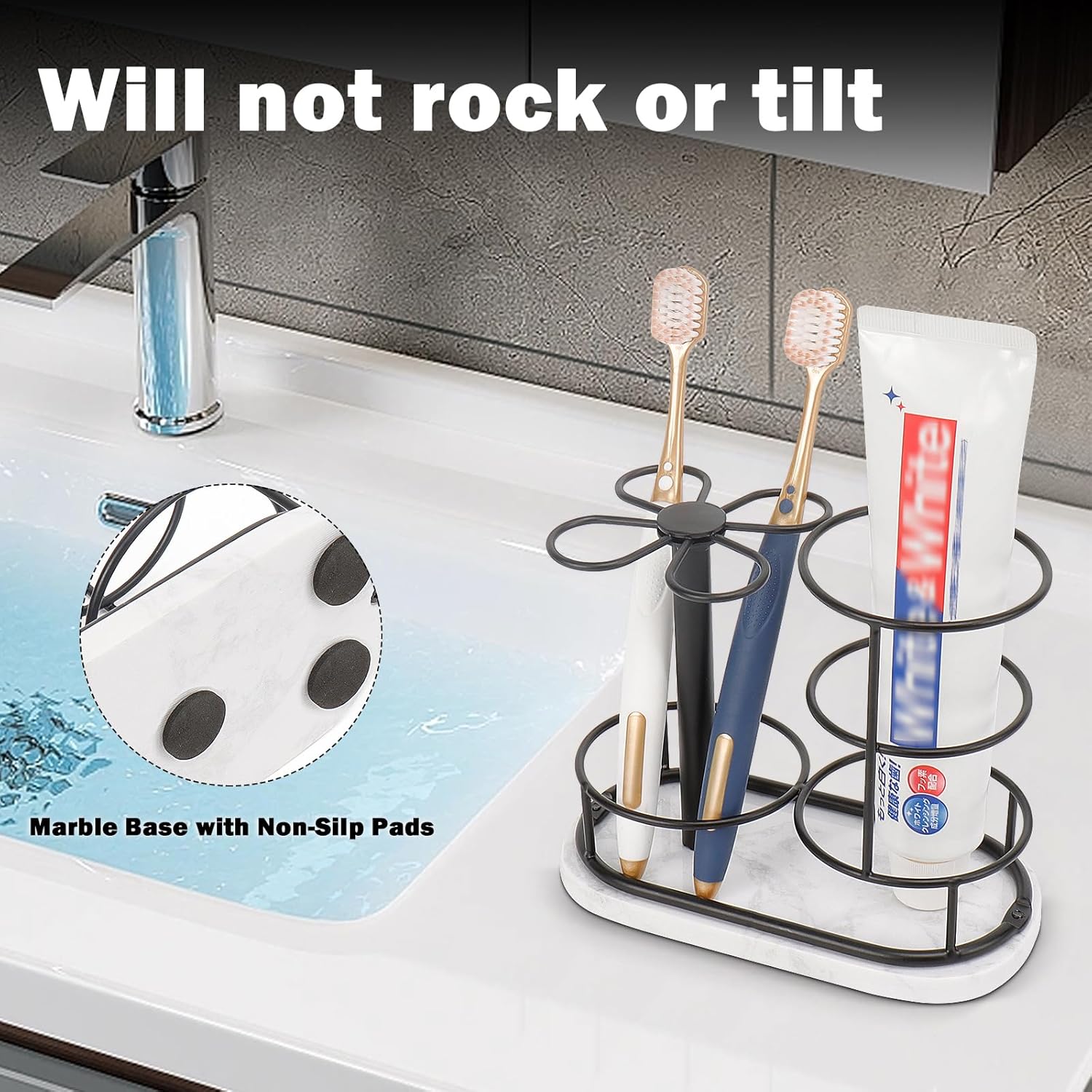 HarJue Matte Black Toothbrush Holder Stand