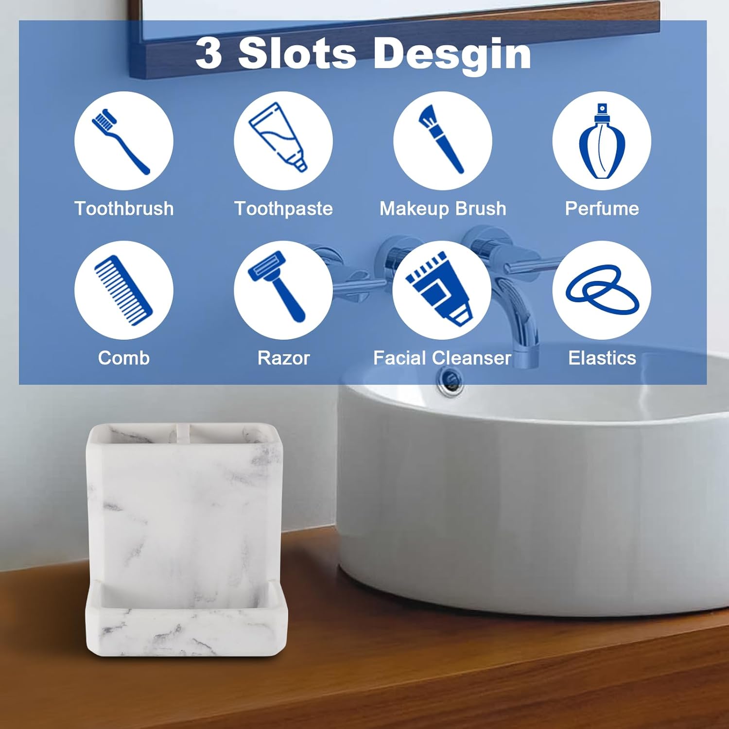 SZYRL Toothbrush Holder with 3 Compartment Storage
