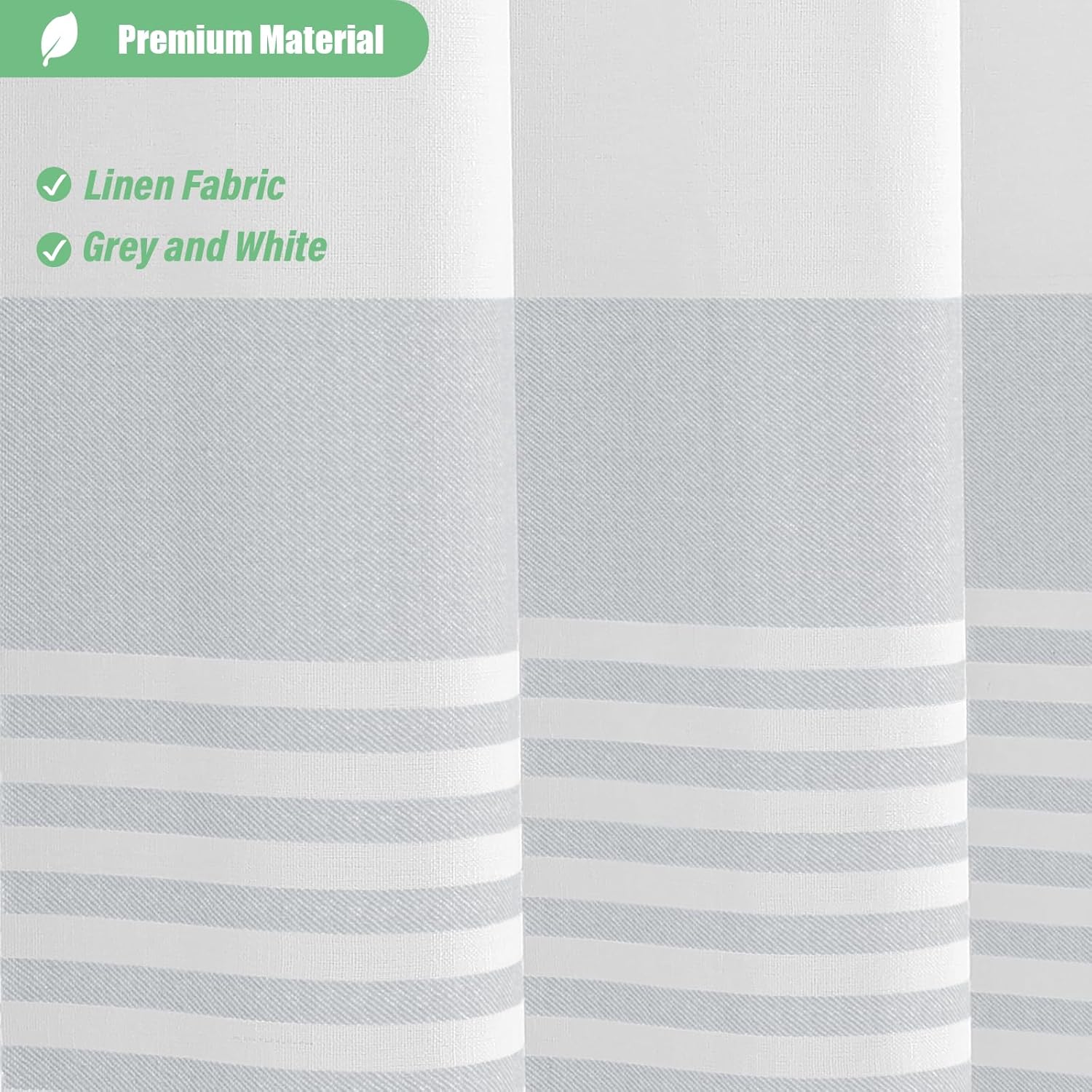 Dynamene Extra Long Farmhouse Grey Striped Shower Curtain Set with Hooks