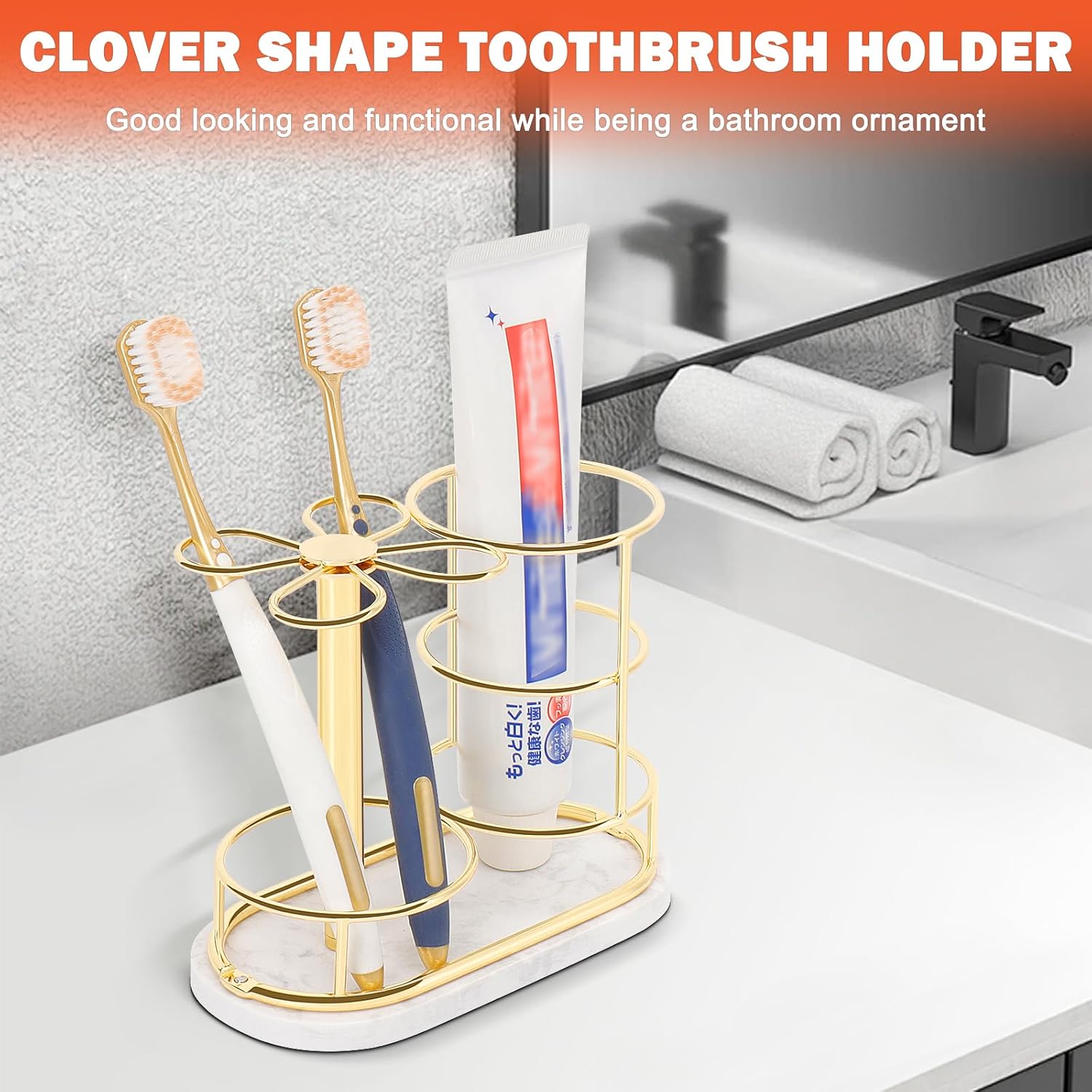 HarJue Gold Toothbrush Holder with Marble Base 1