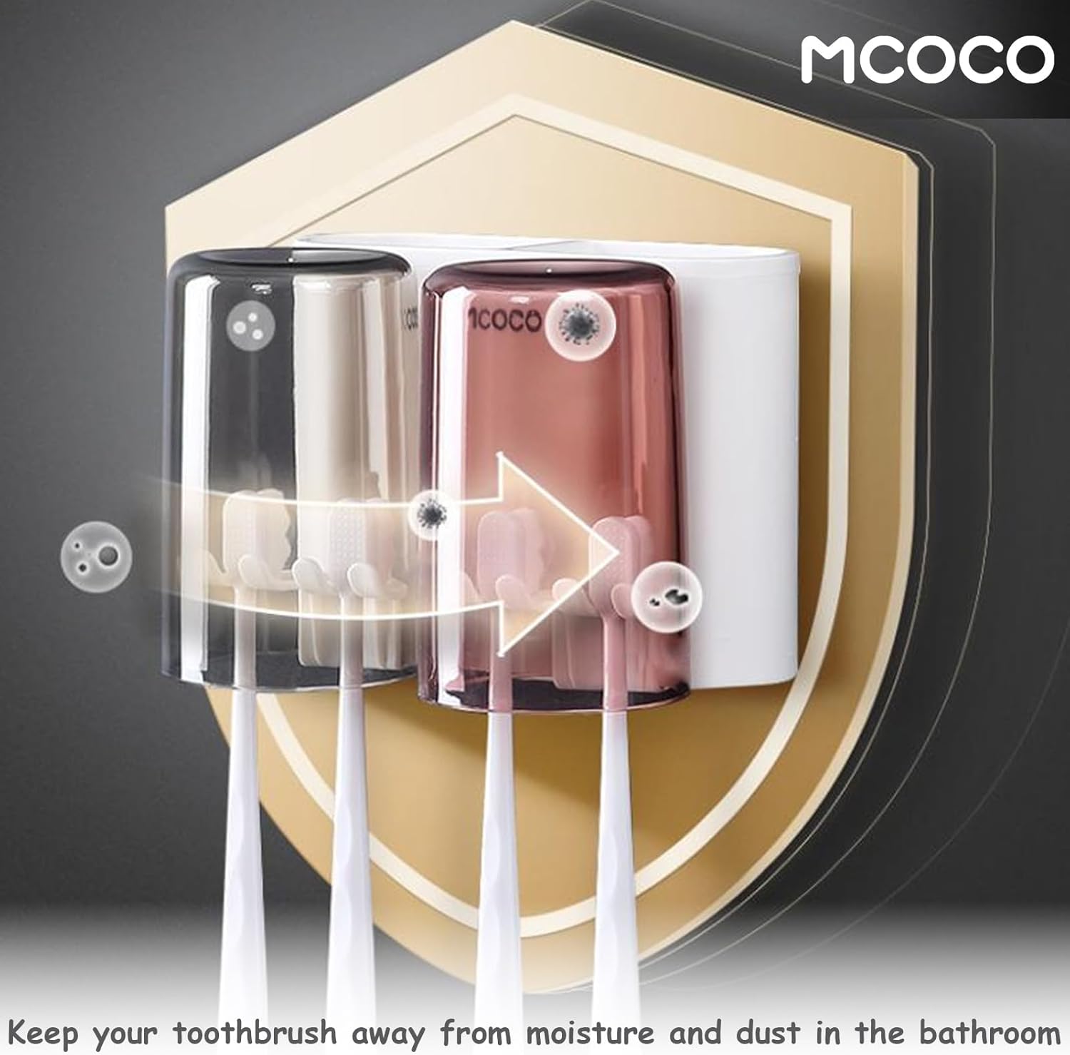 MCOCO Wall Mounted Toothbrush Holder with 2 Cups and 4 Slots