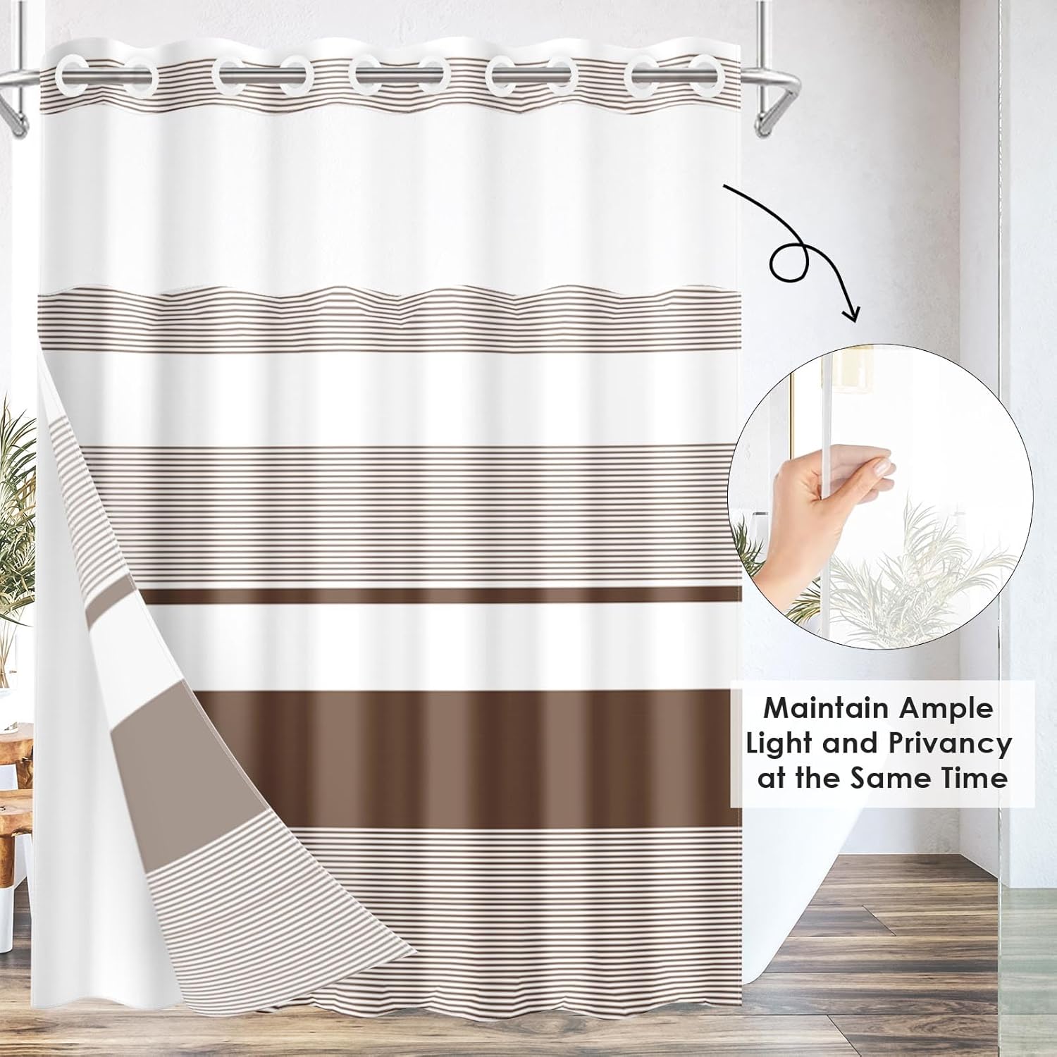 Nesphy Boho Striped Double Layer Shower Curtain Set