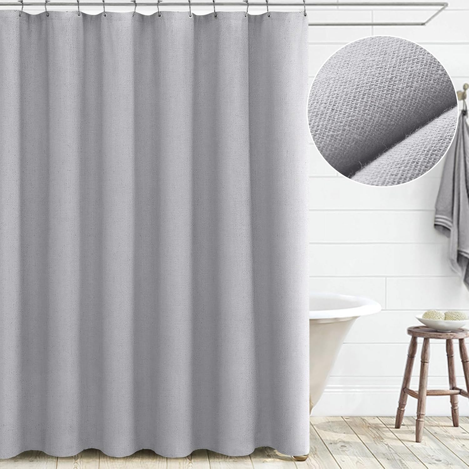 Awellife Grey Linen Textured Shower Curtain 84 Inch
