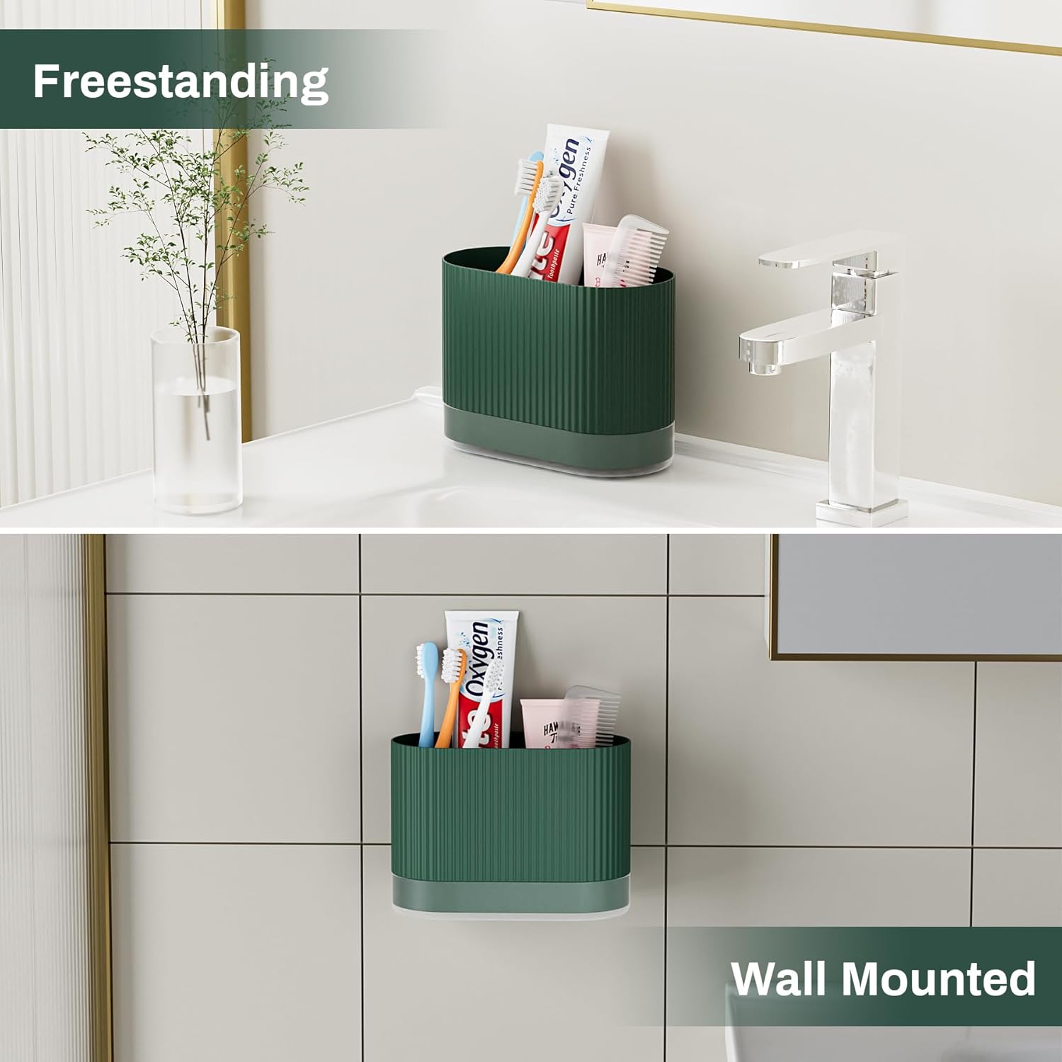 Green Kids Toothbrush Holder with Drainage and Drip Tray