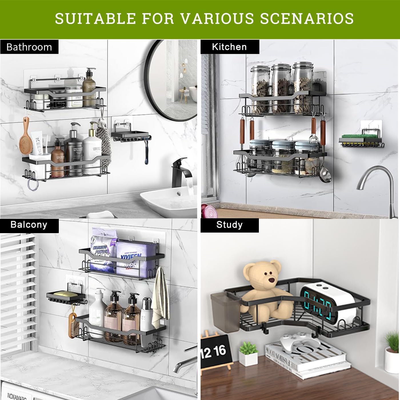 MIUTME 4-Pack Strong Adhesive Shower Caddy Hooks