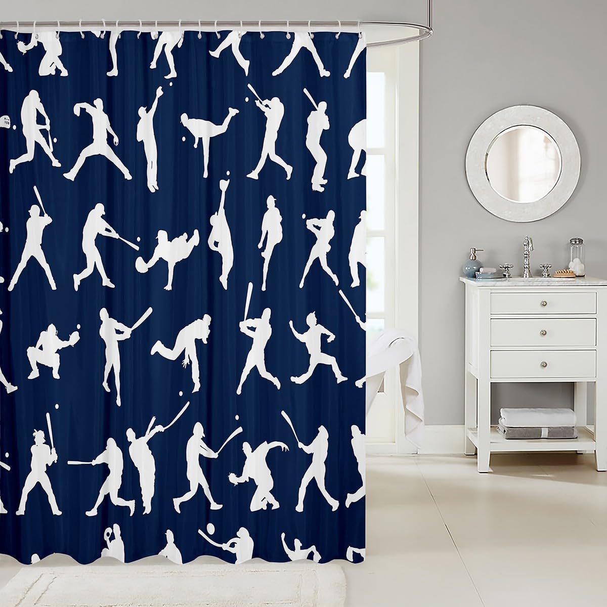 Feelyou Baseball Shower Curtain Set 72x72 Kids Baseball Player