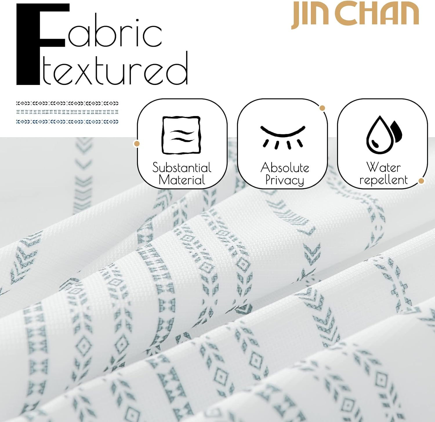 Jinchan Grey White Boho Stripe Shower Curtain Set 70x72 Inches Waterproof with Hooks