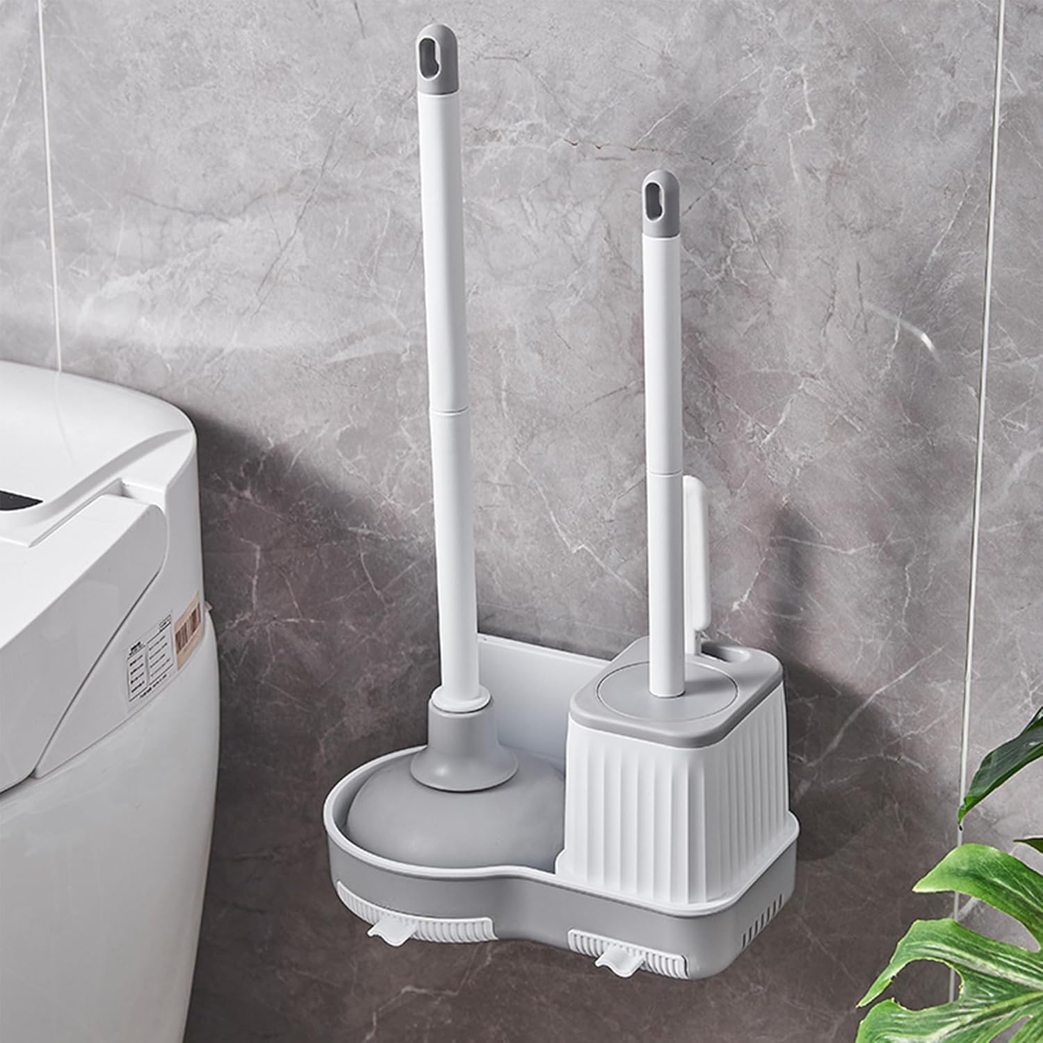 2 Pack Toilet Brush Set with Holder and Plunger