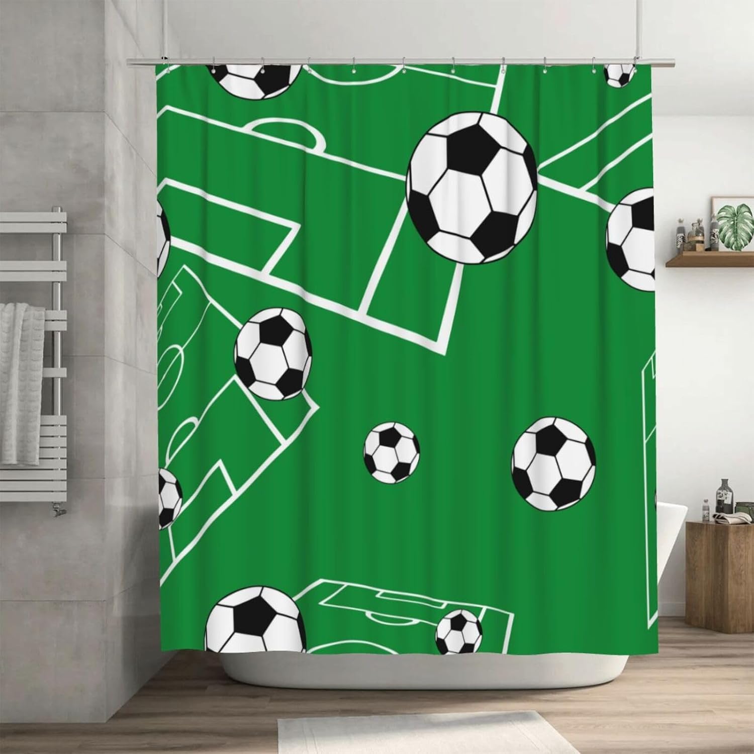 Shower Curtain 72x72 Inches Soccer Ball Design Green
