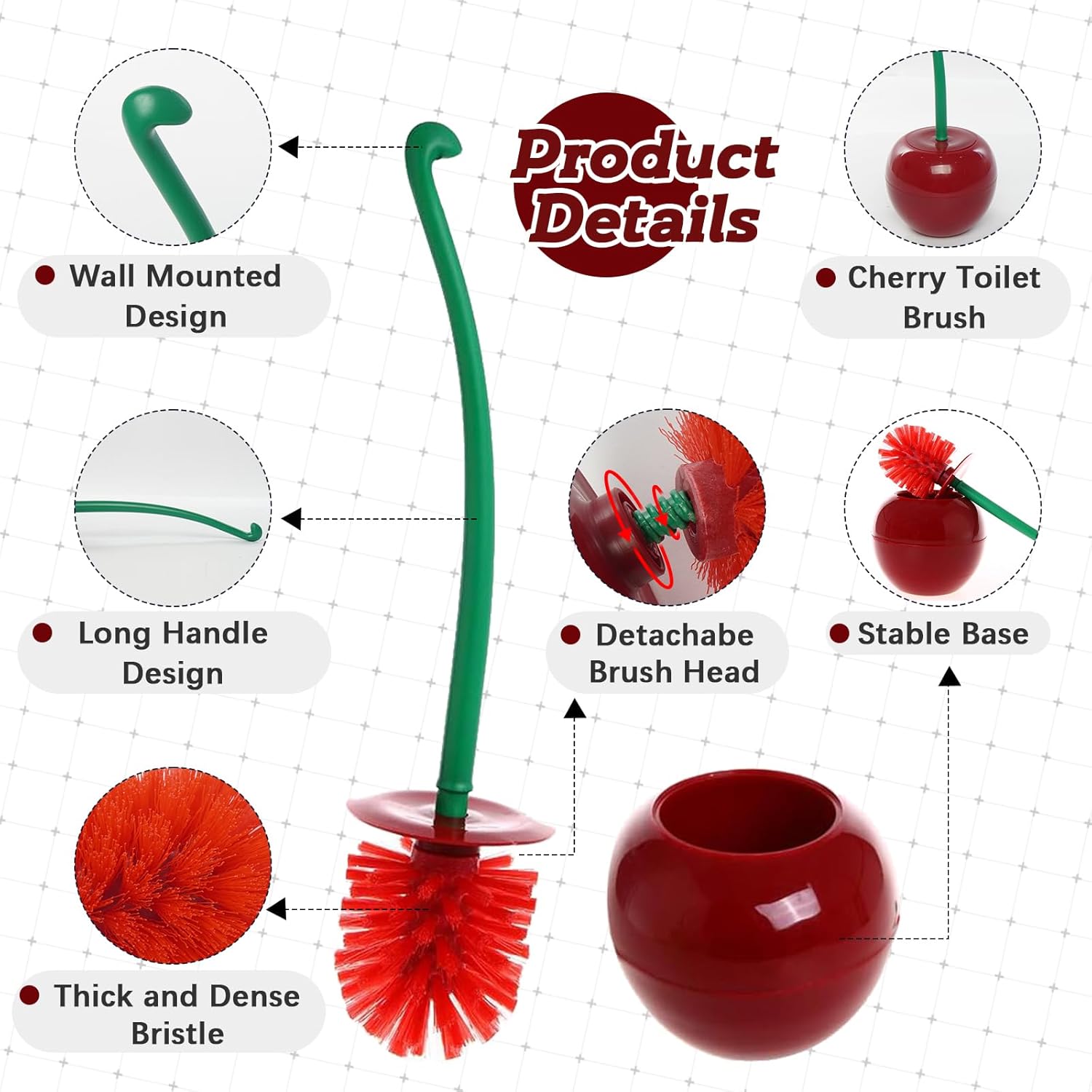 ADNIKIA Red Cherry Toilet Brush with Holder
