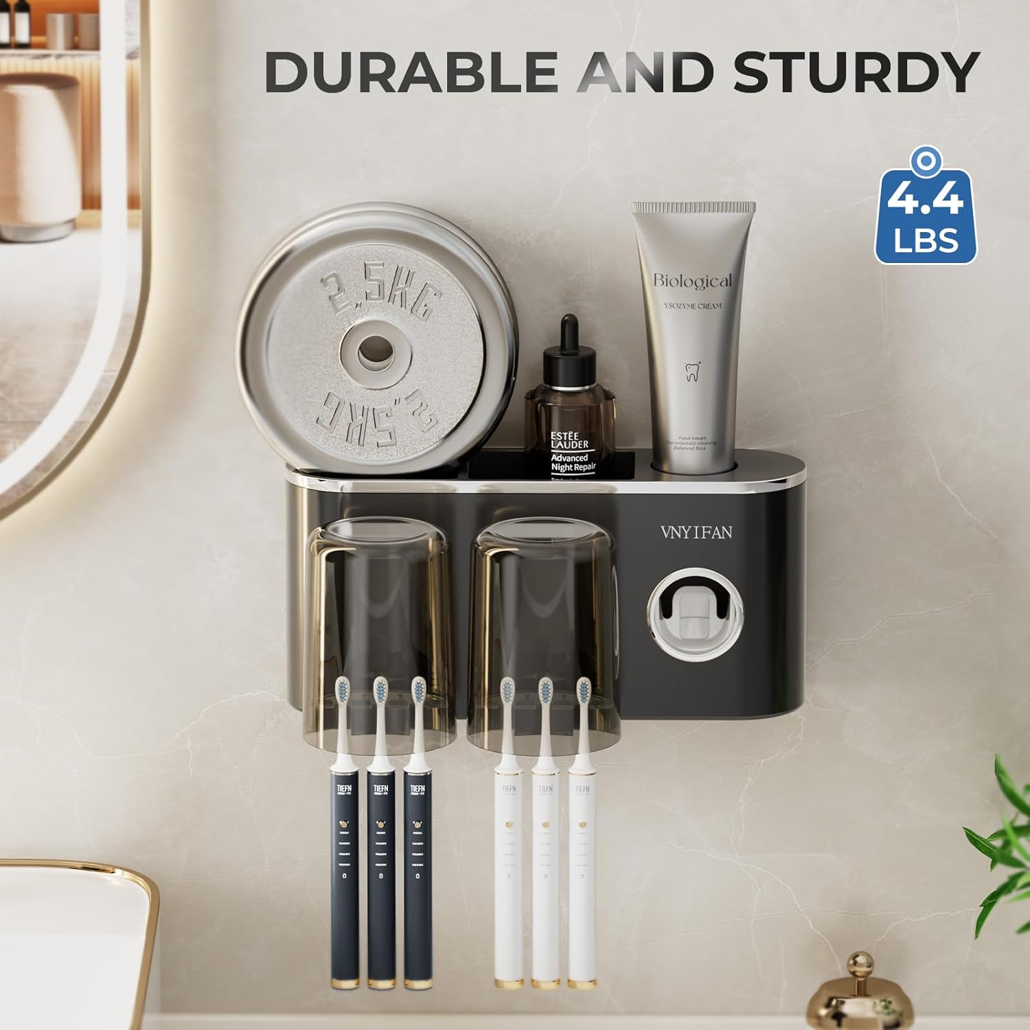 VNYIFAN 4 in 1 Toothbrush Holder Set with 6 Slots and 2 Cups