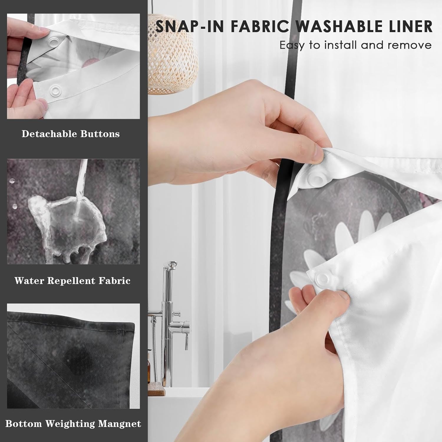 Nesphy Pink White Daisy Butterfly Shower Curtain Set