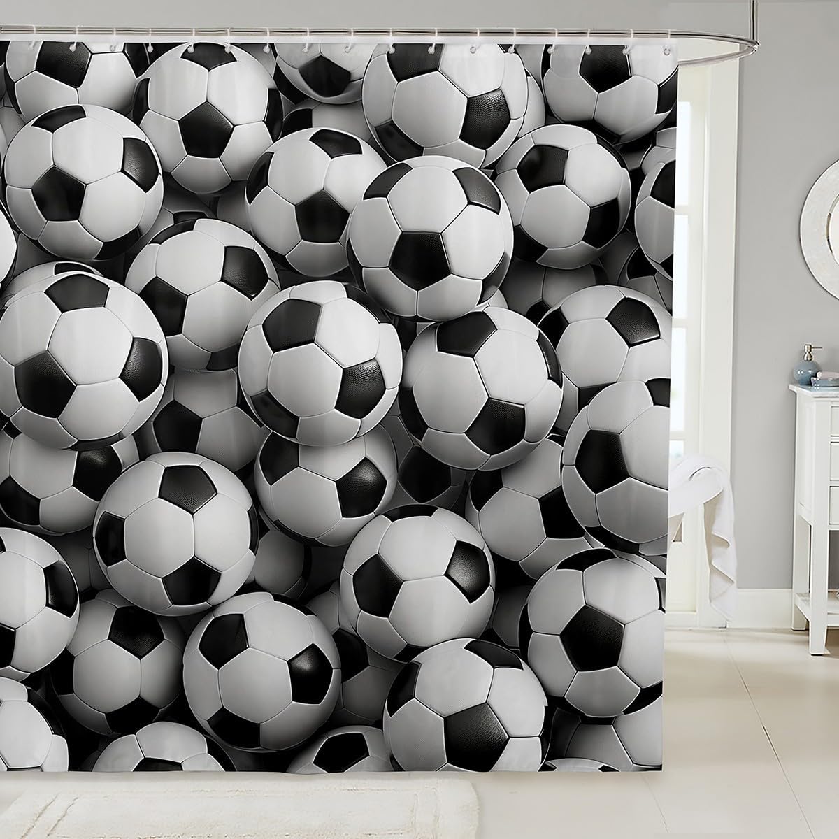 Erosebridal Soccer Shower Curtain Set Black White 72x72 Waterproof