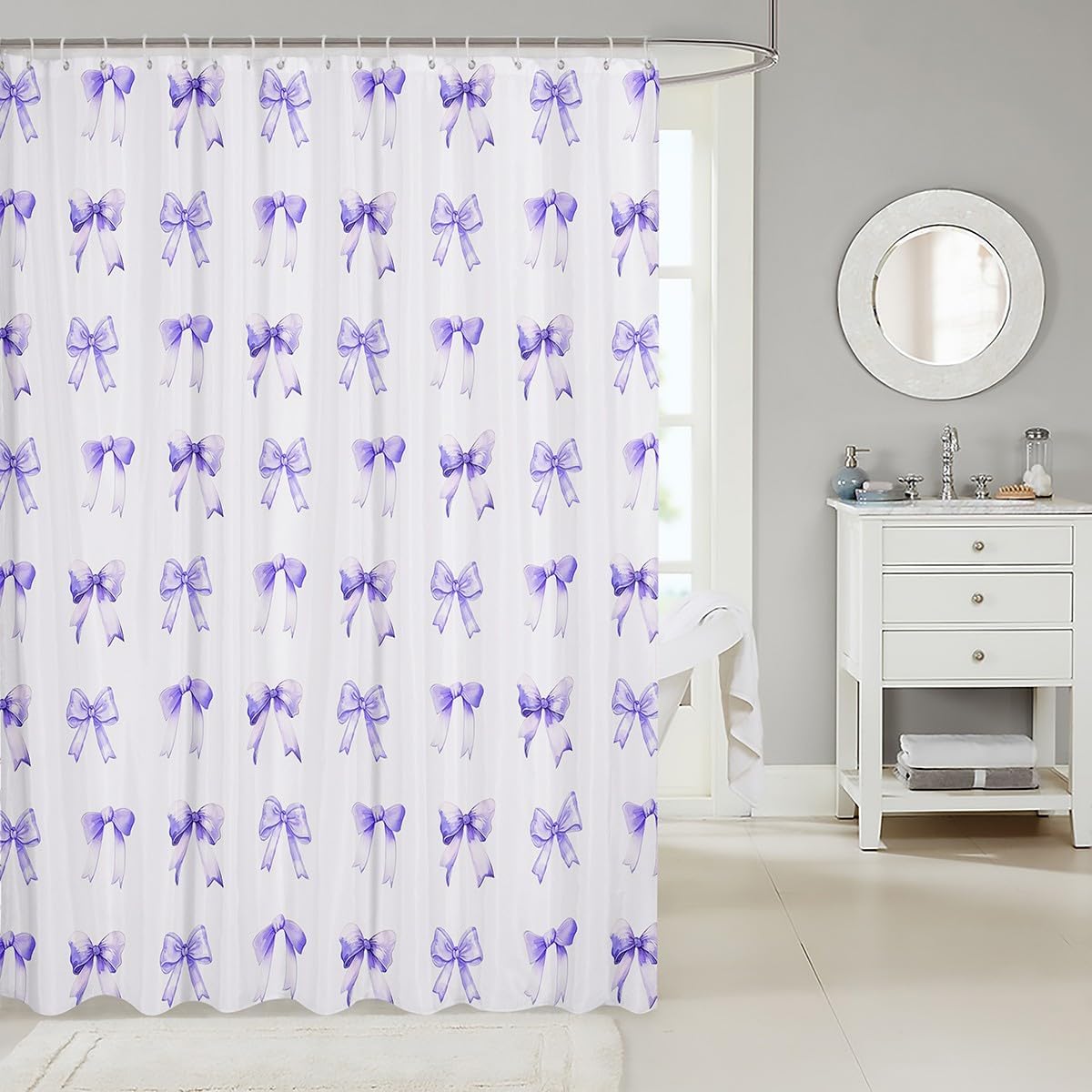Feelyou Purple Bow Bath Curtain Set 72x78