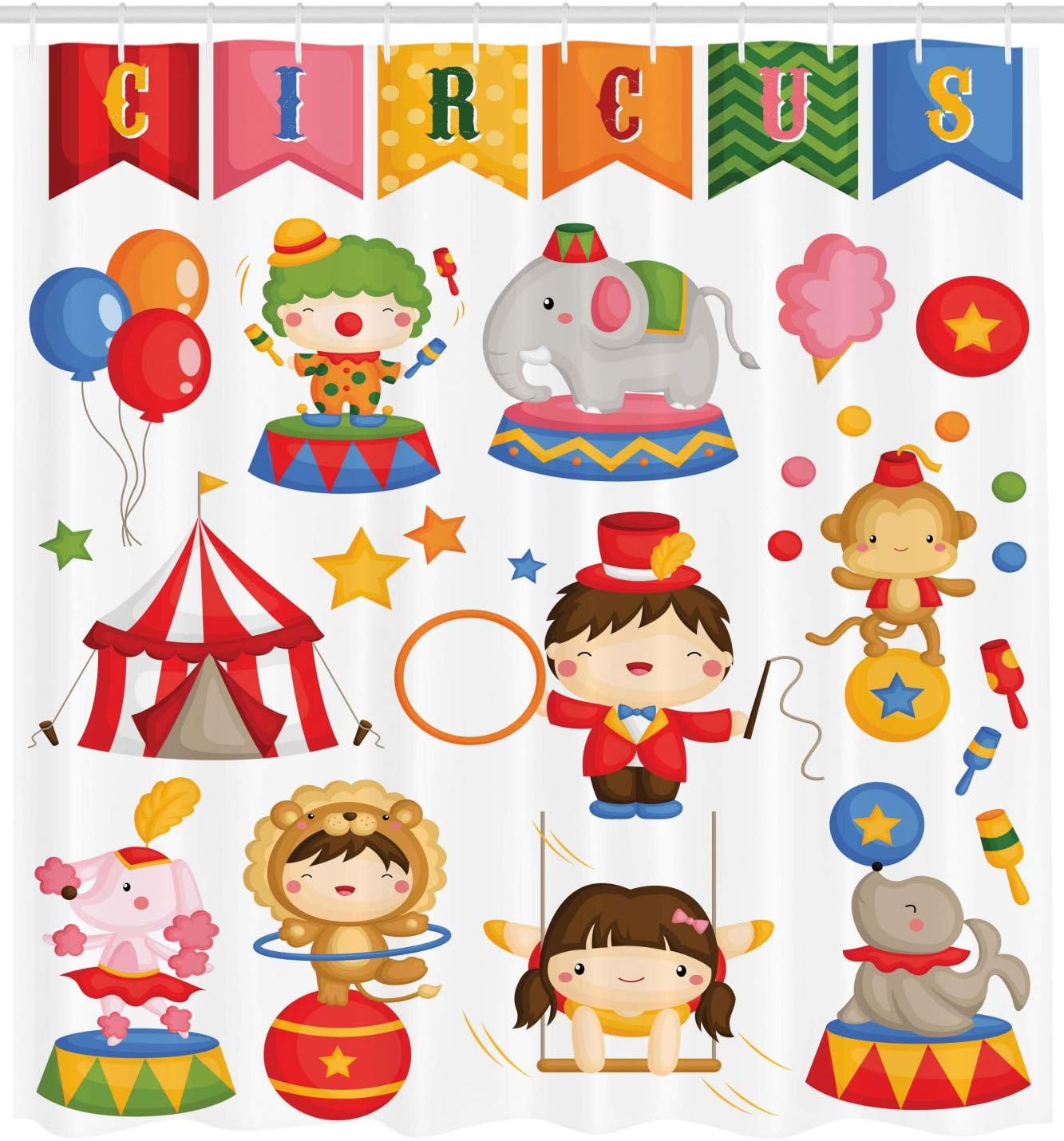 Ambesonne Circus Shower Curtain Set 69x75 Inches with 12 Hooks