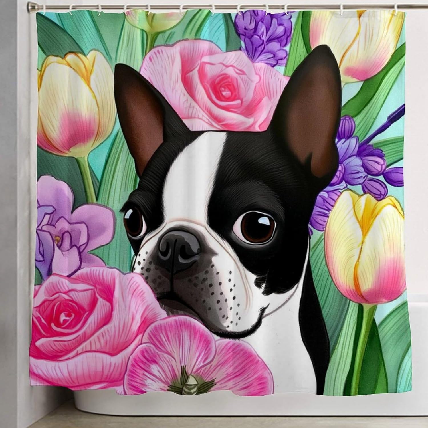 OXJOIIS Shower Curtain with 12 Hooks - Florals Art Design