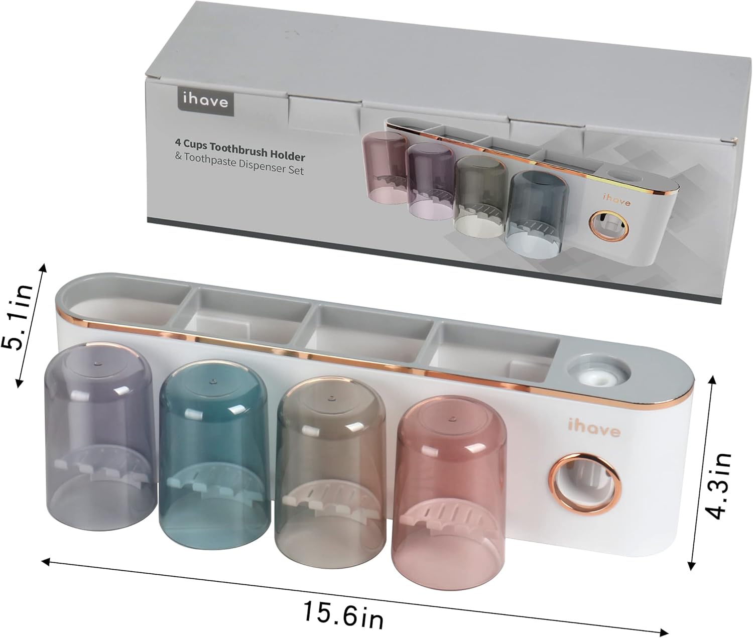 iHave Toothbrush Holder with Toothpaste Dispenser Wall Mount Bathroom Decor