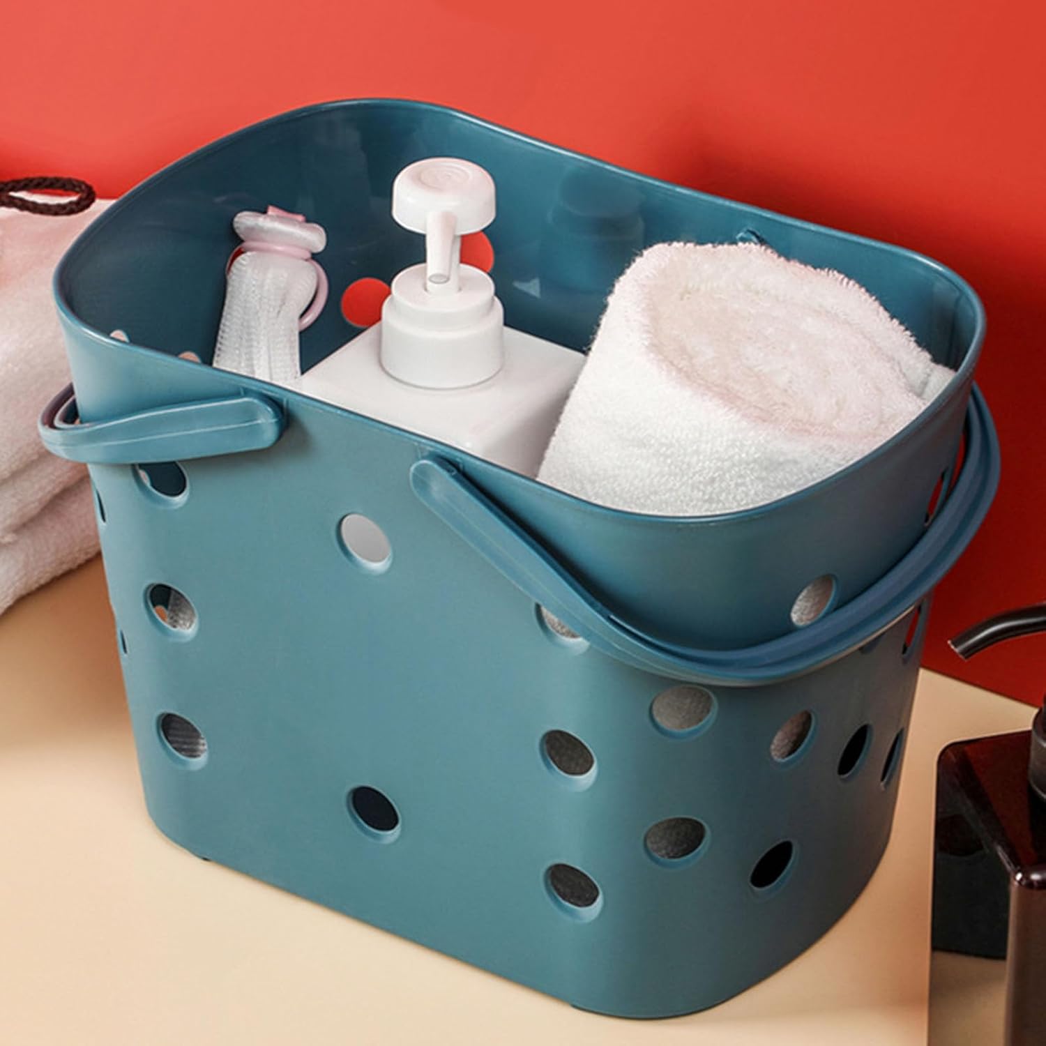 DMLENGOIN Portable Shower Basket with Handle - Blue