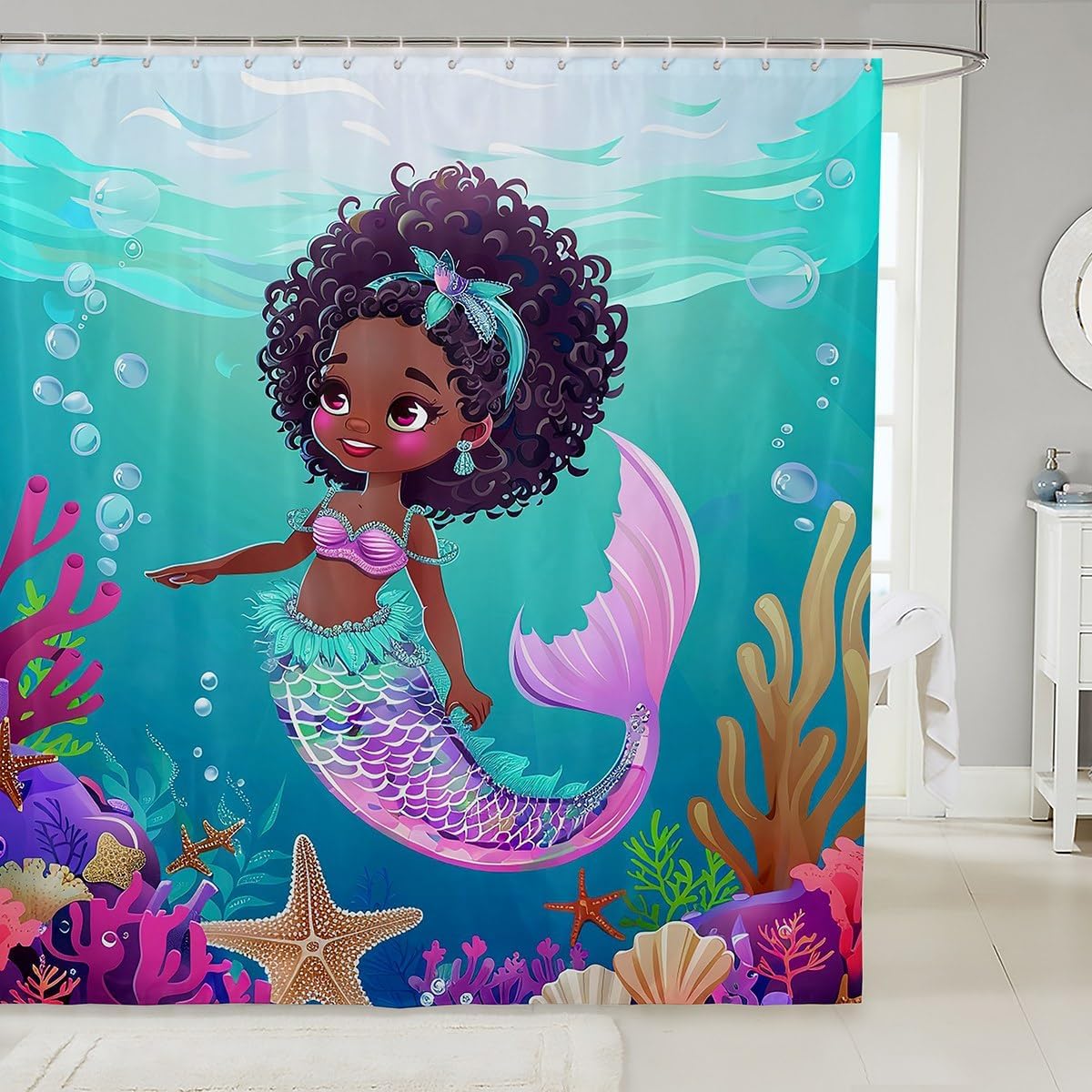 Erosebridal Black Mermaid Shower Curtain Set