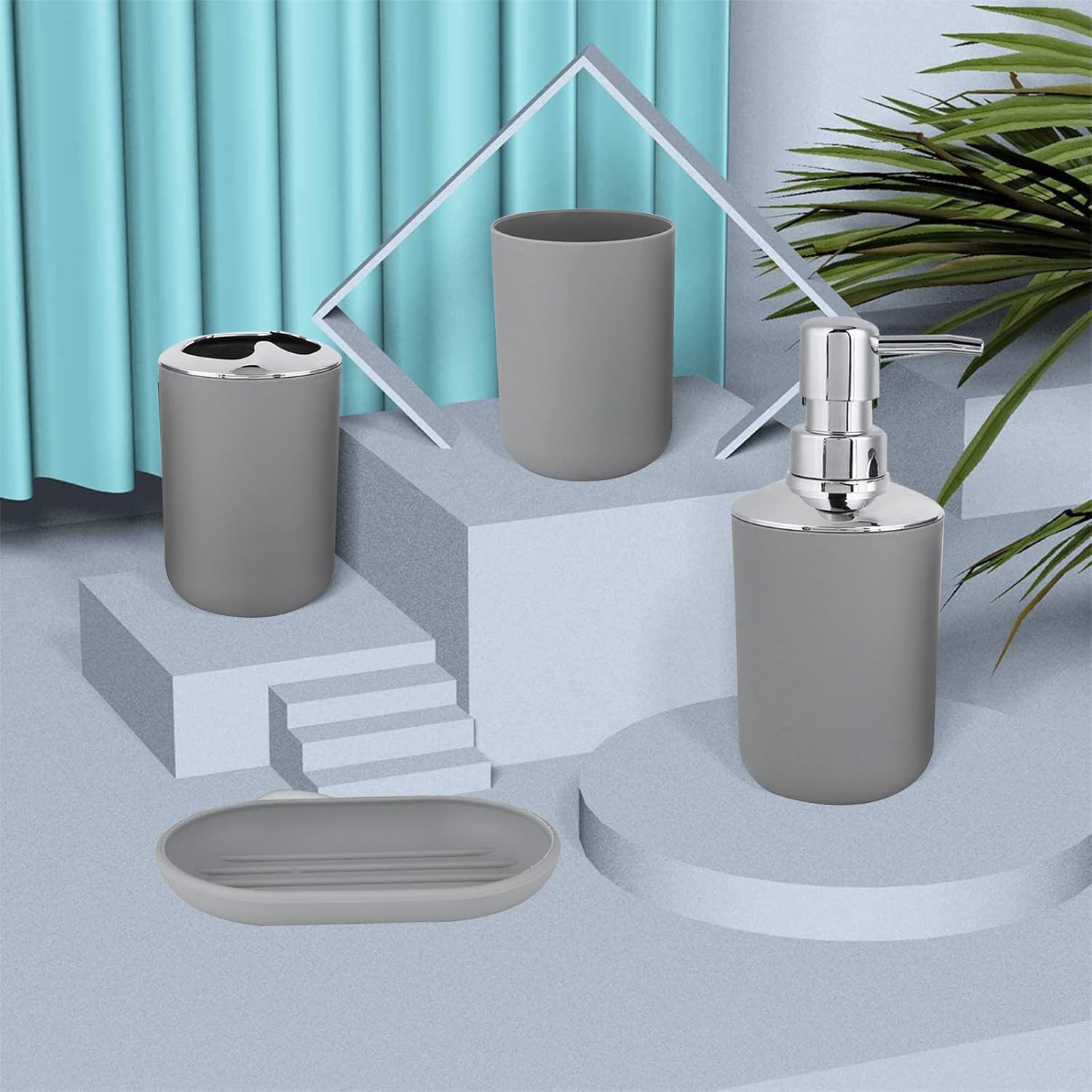 4 Piece Bathroom Accessory Set in Gray