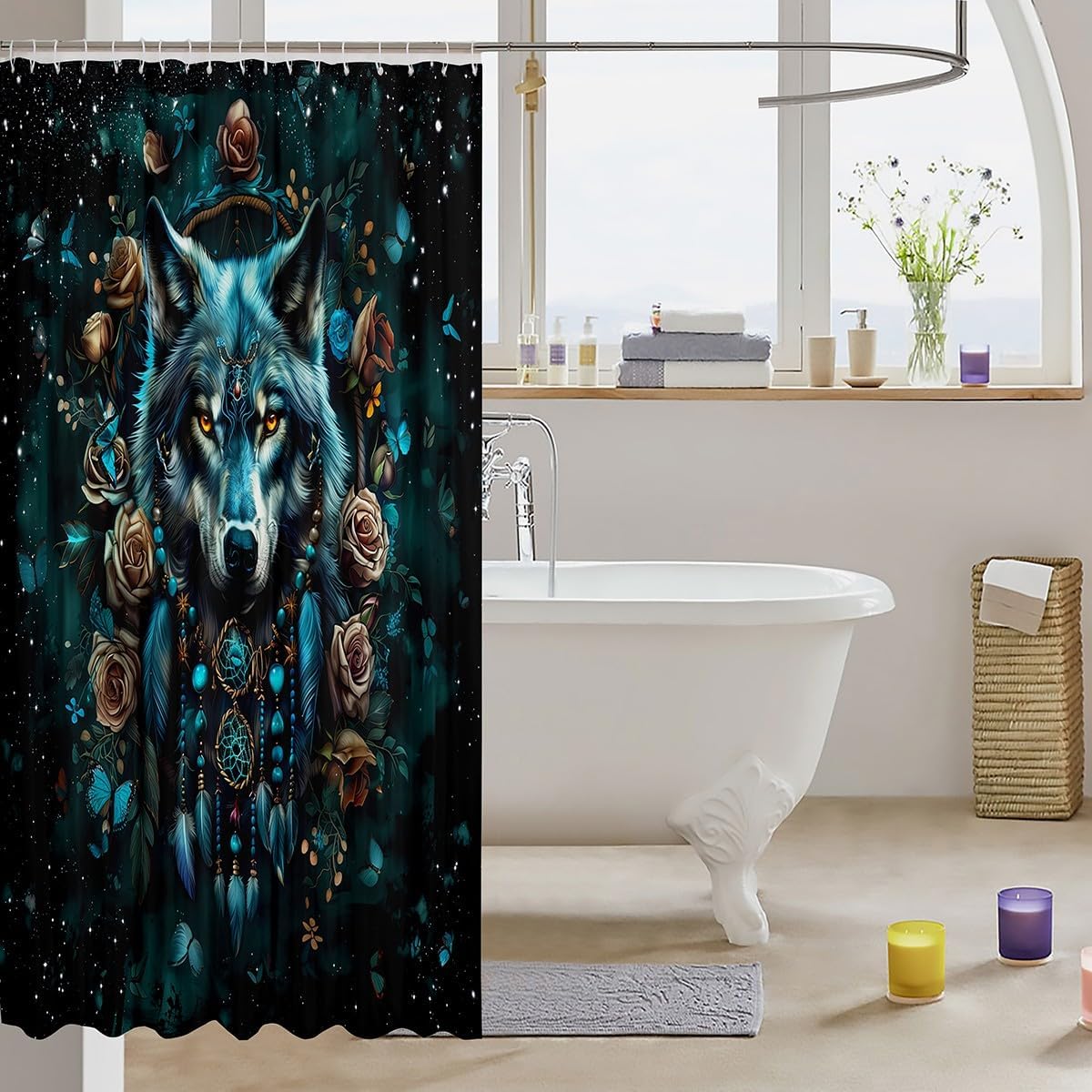 Feelyou Wolf Shower Curtain Set 72x78 Teal 1
